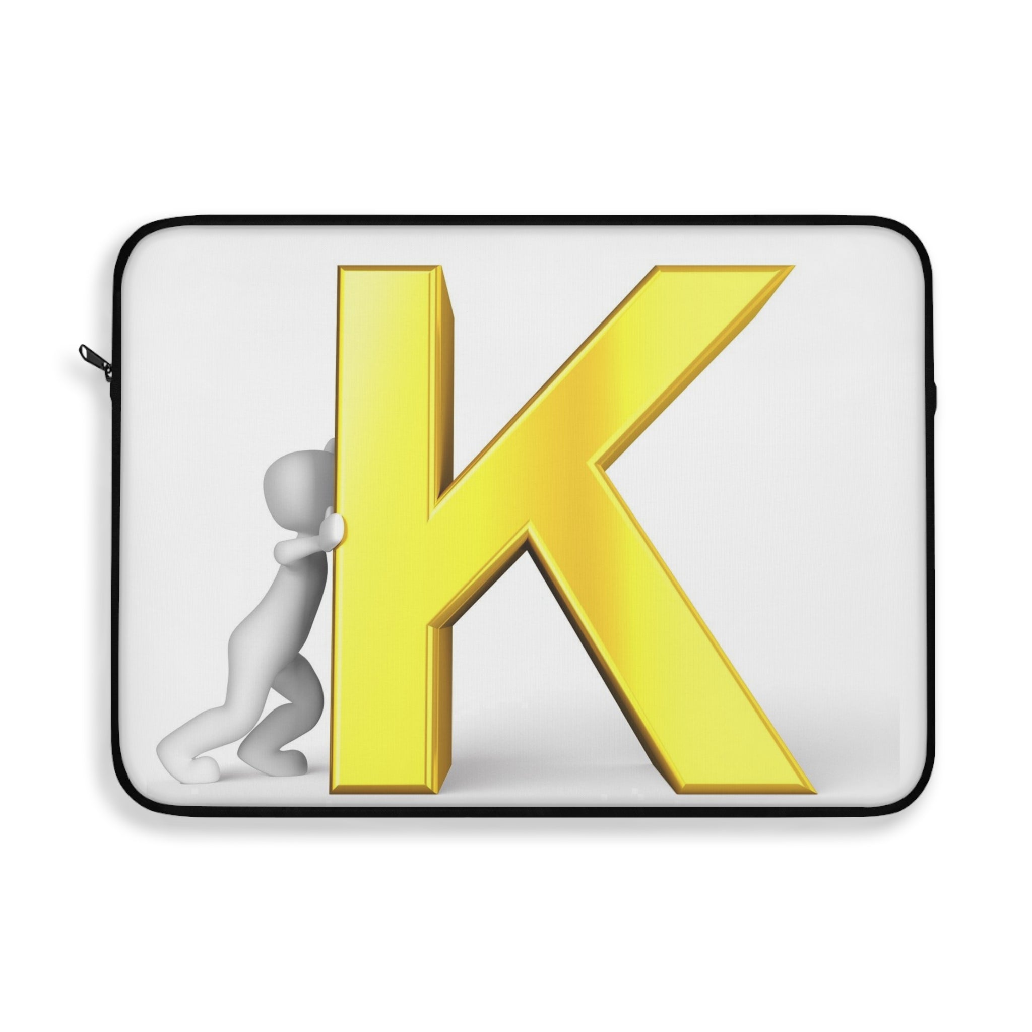 Yellow 3D Letter K with Figure Laptop Sleeve | Initial Monogram