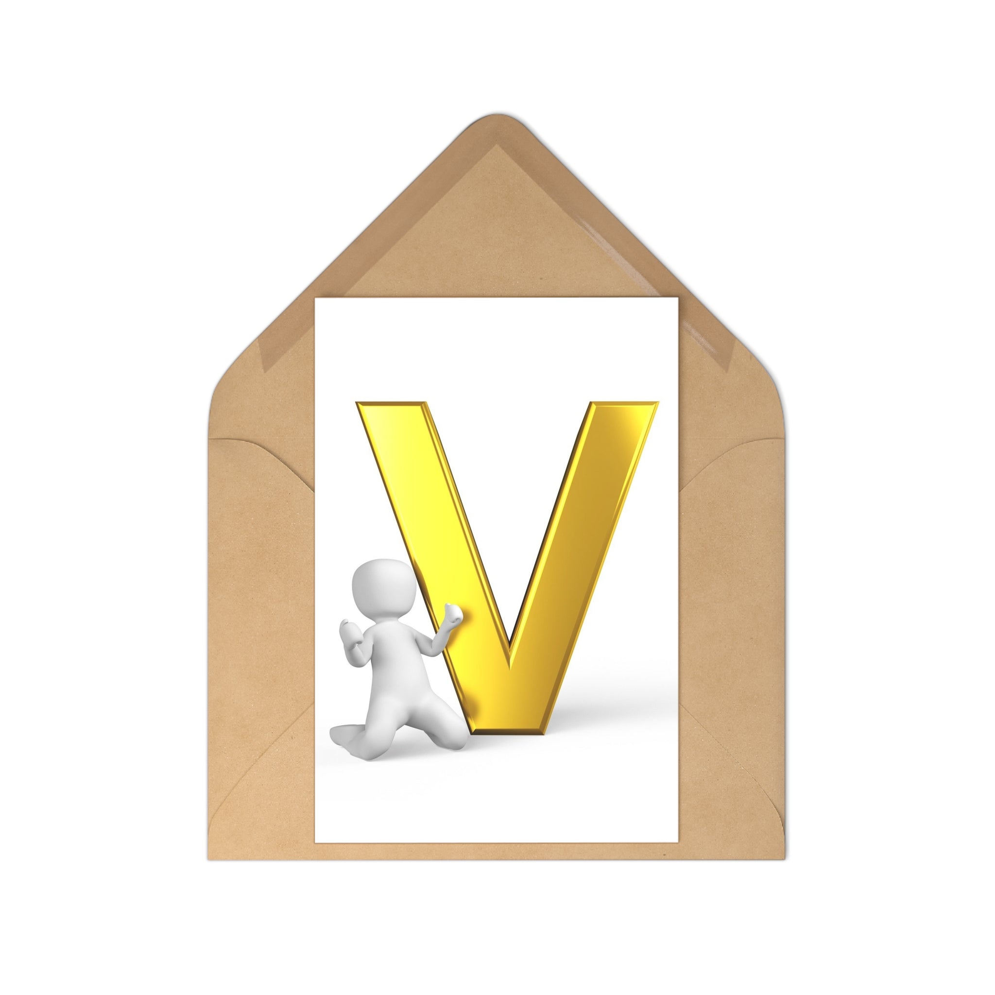 Gold Letter V Postcard set, Alphabet Initial Postcards | 7 pcs