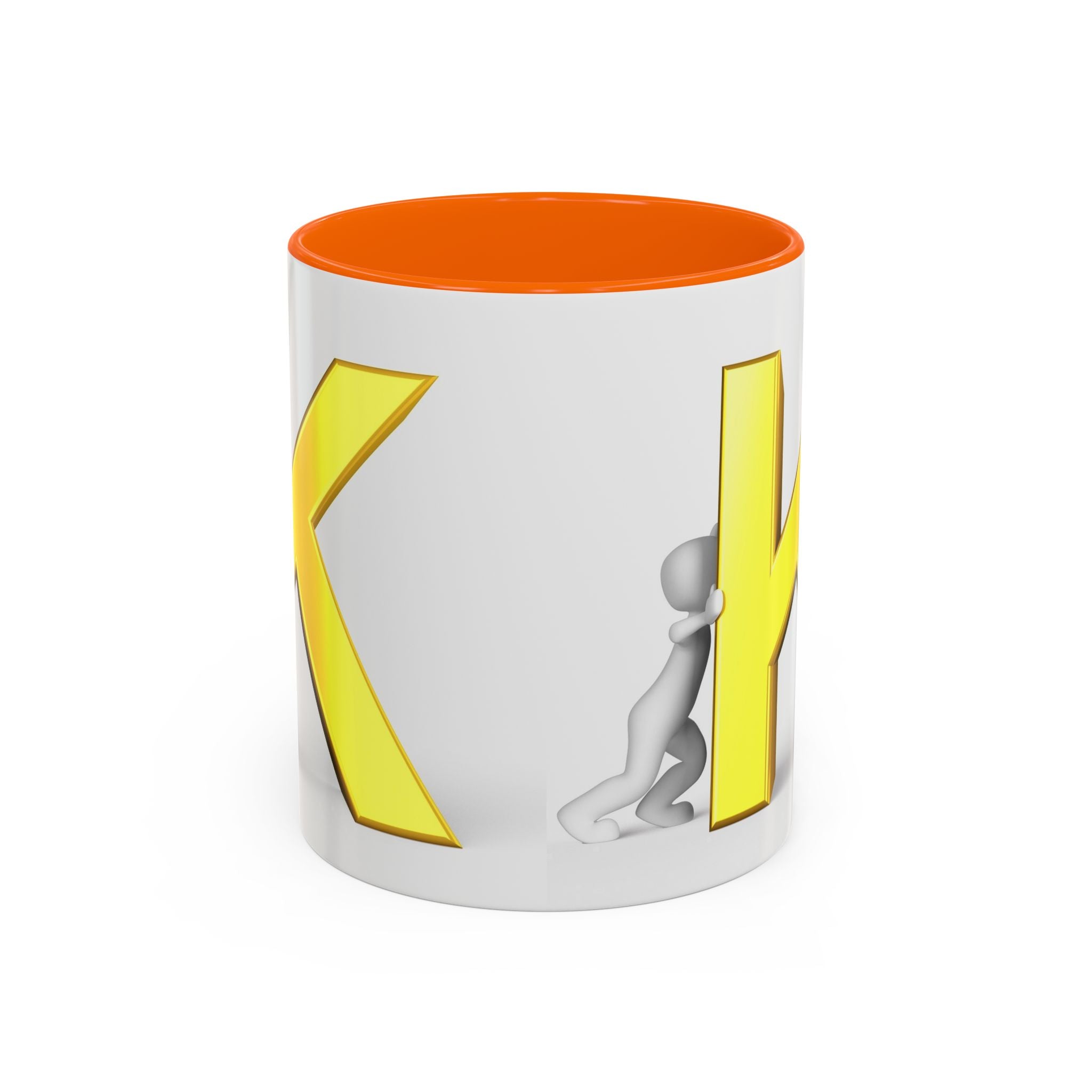 Tasse en céramique Motif Lettre K Jaune et Bonhomme Allumette | Tasse bicolore