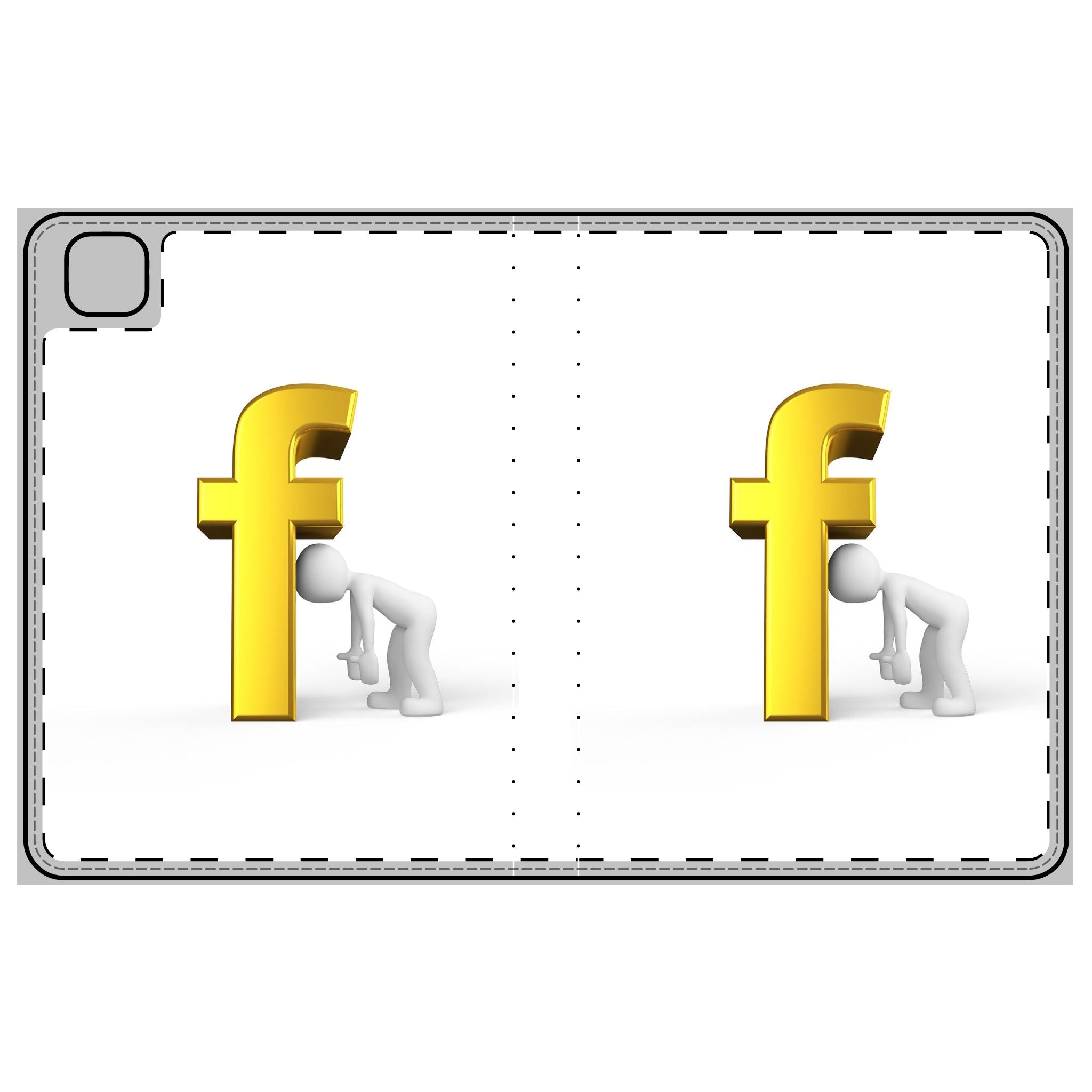 Personne 3D appuyée sur une tablette étui folio lettre F dorée | Housse monogramme lettre F