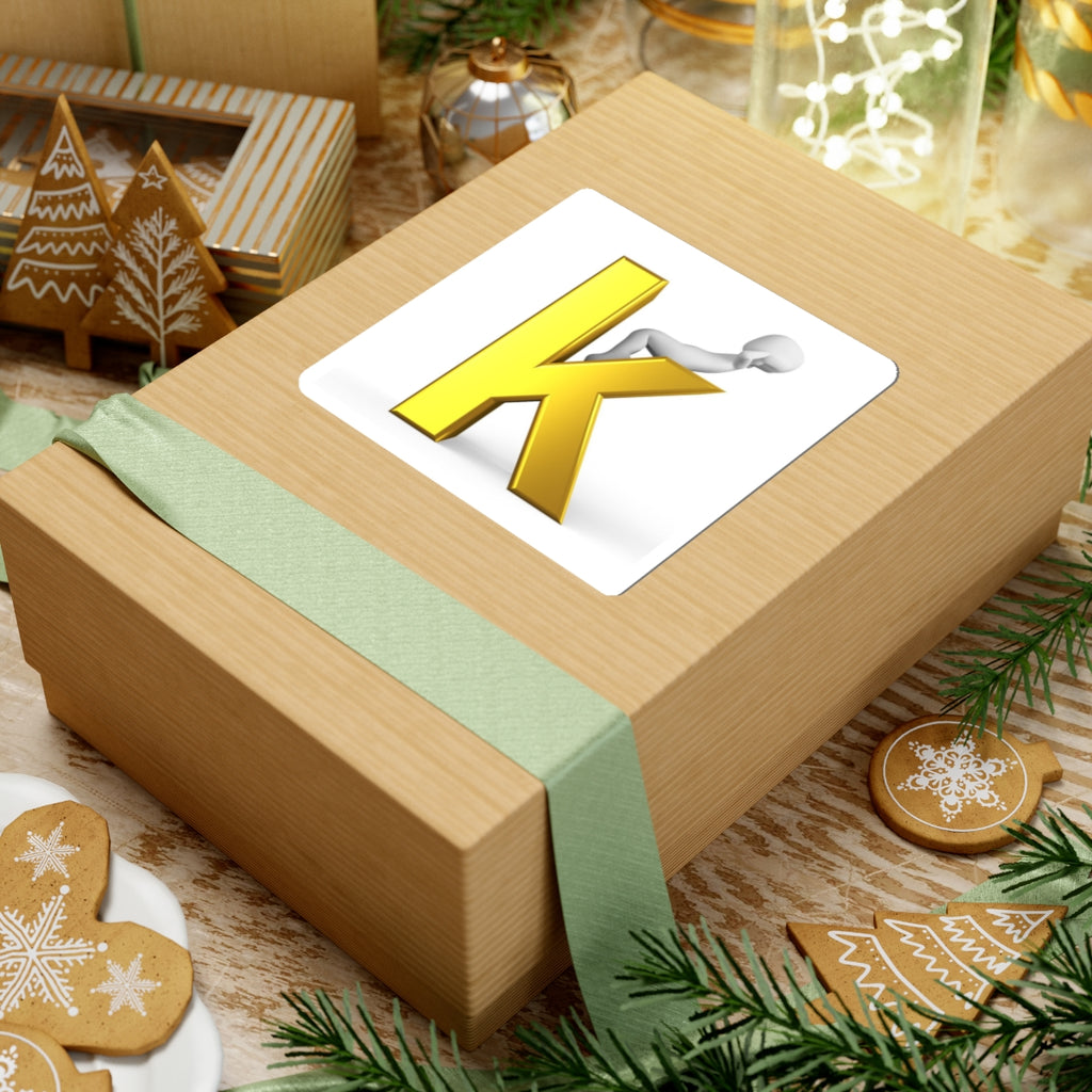 Gold Letter K with 3D Figure Sticker | Kiss-Cut Sticker