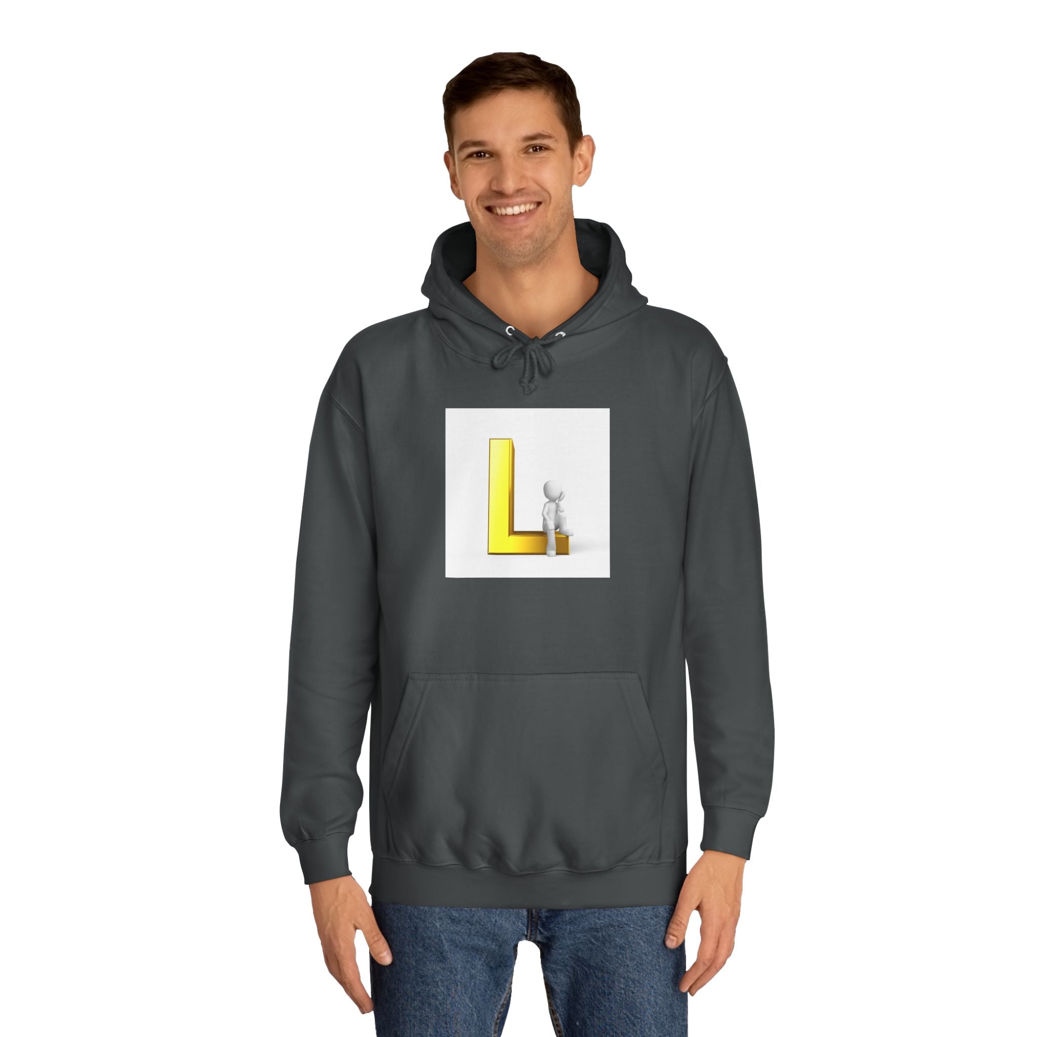 3D Letter L with Figure Hoodie | Initial L Sweatshirt