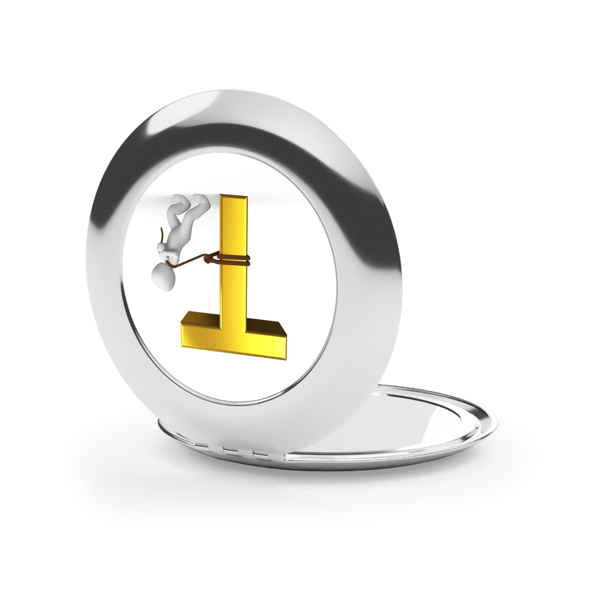 Letter T Tugging Figure Compact Travel Mirror | Monogram Initial Makeup Mirror