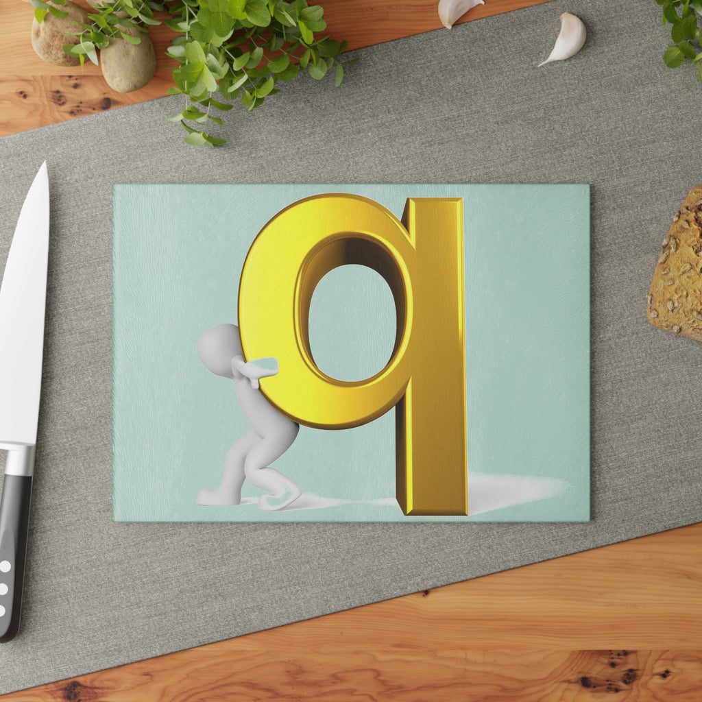 Gold Letter Q with Figure Glass Cutting Board | Decorative Kitchen Chopping Board