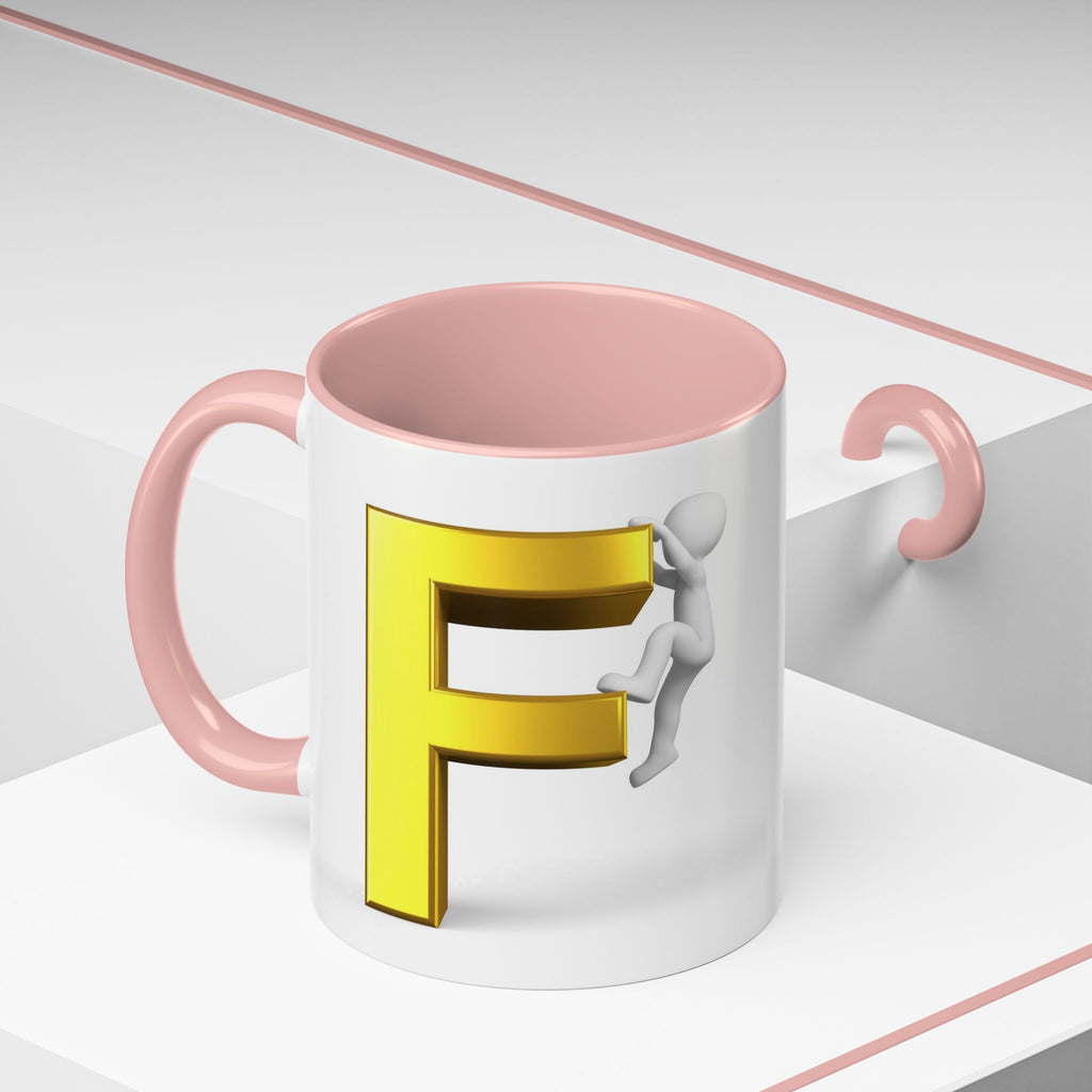 Gold Letter F with Climbing Figure Mug | Accent Coffee Mug 11oz 15oz
