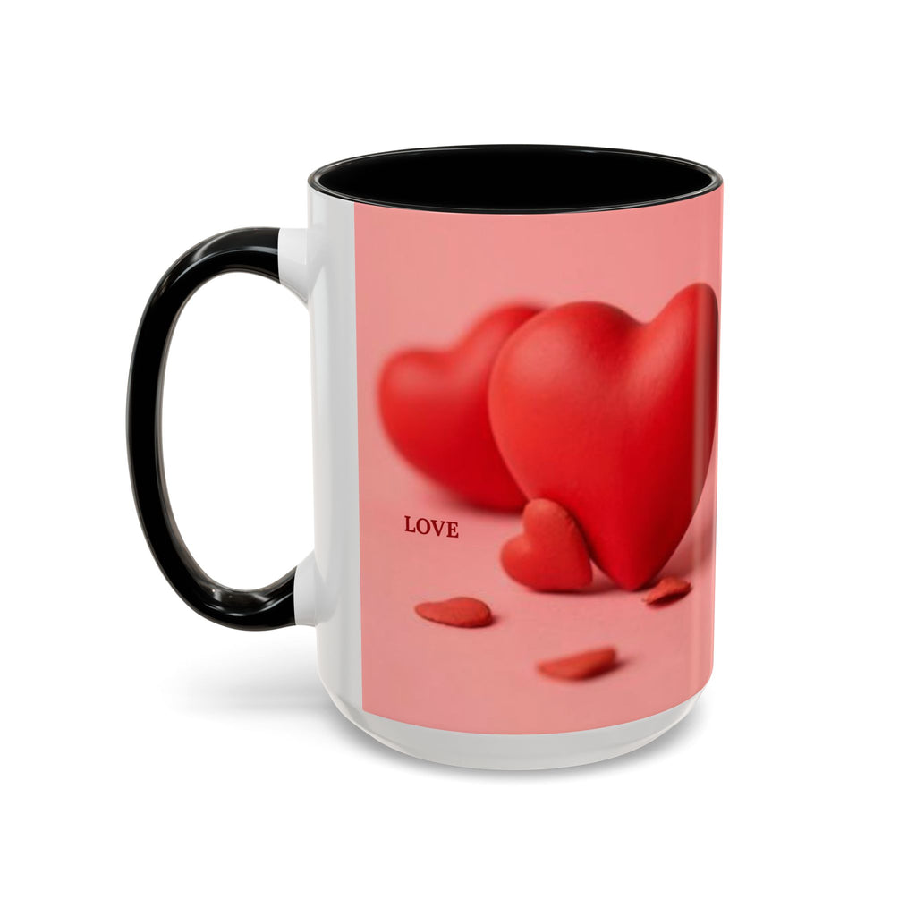 Red Heart Love Design Accent Coffee Mug | Valentine Heart Ceramic Mug