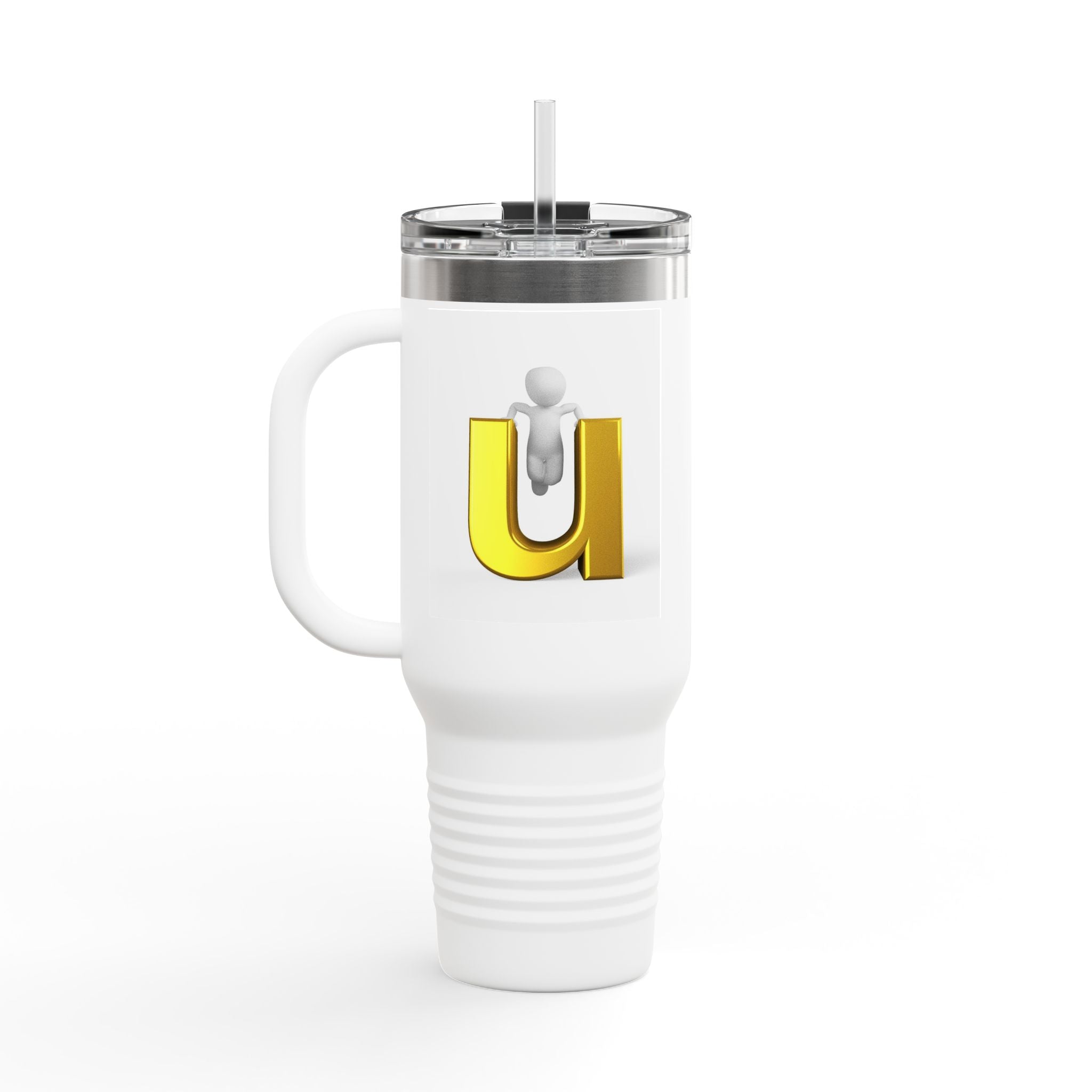 3D Gold Letter U with Figure Insulated Travel Mug | 40oz Tumbler