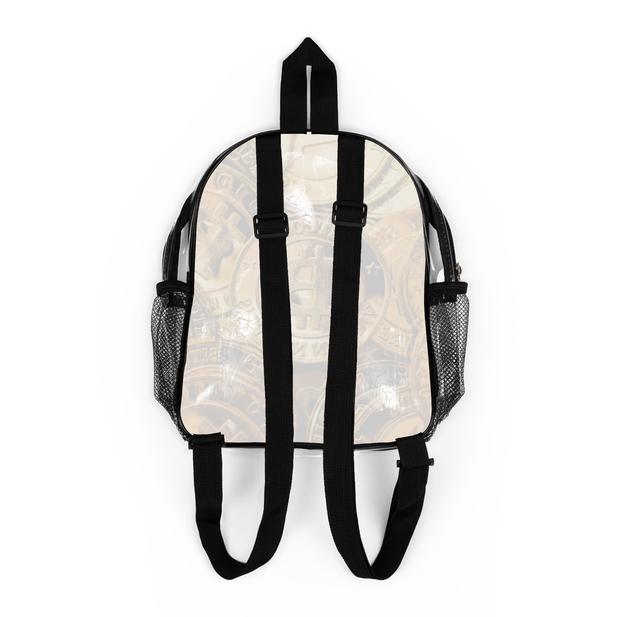 Gold Bitcoin Coins Clear Stadium Backpack | Transparent Coin Print Backpack