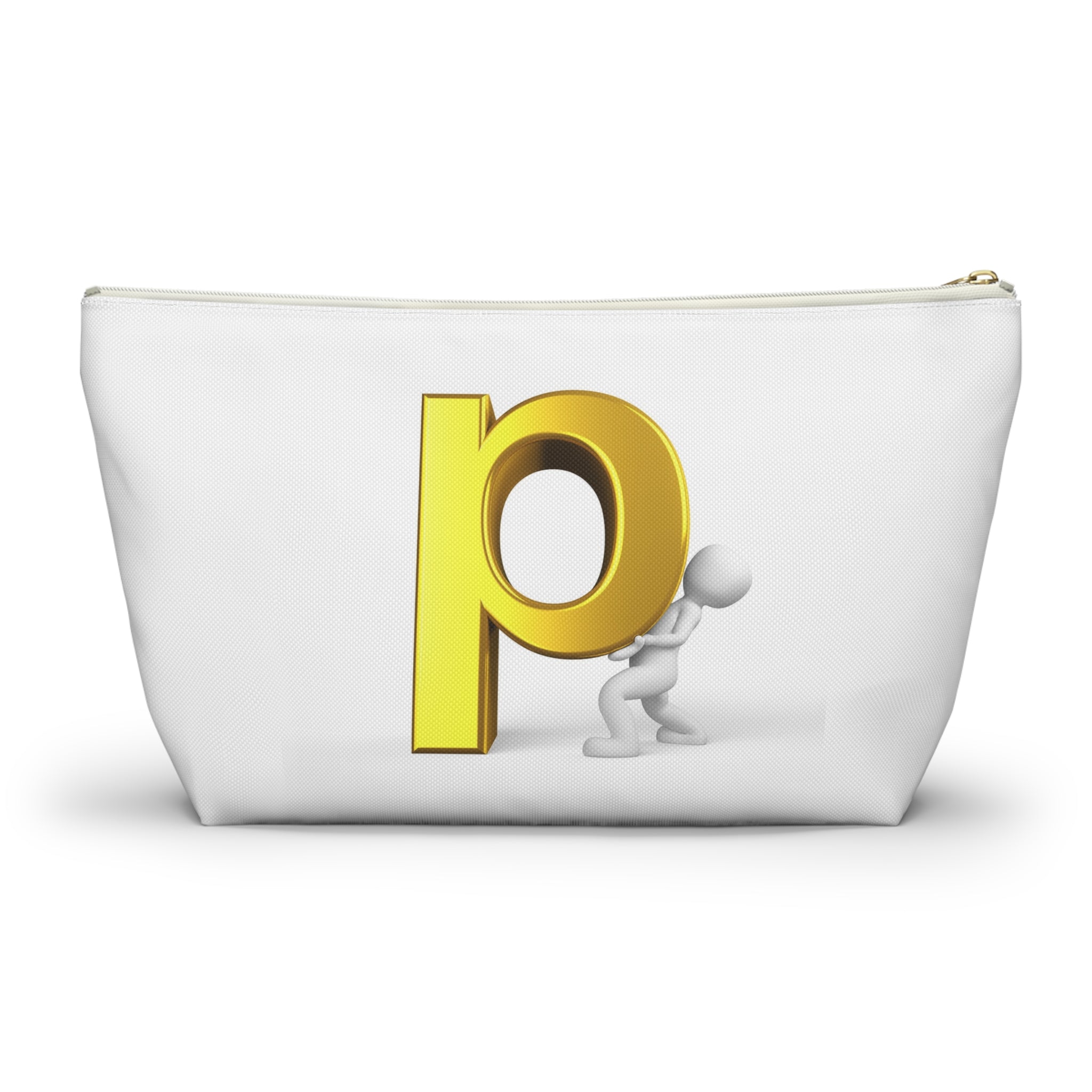 Gold Letter P Monogram Accessory Pouch | T-Bottom Zippered Cosmetic Bag