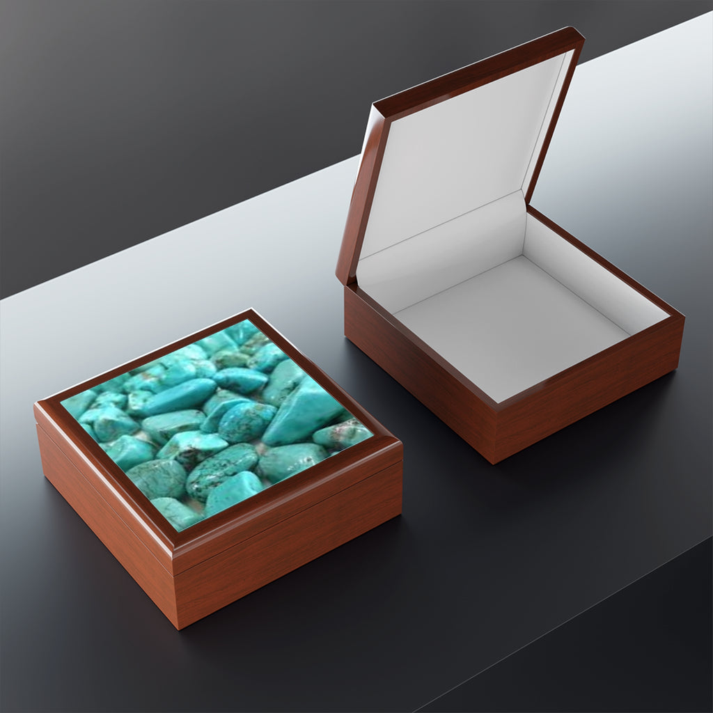 Turquoise Stone Pattern Jewelry Box | Blue Gemstone Trinket Box