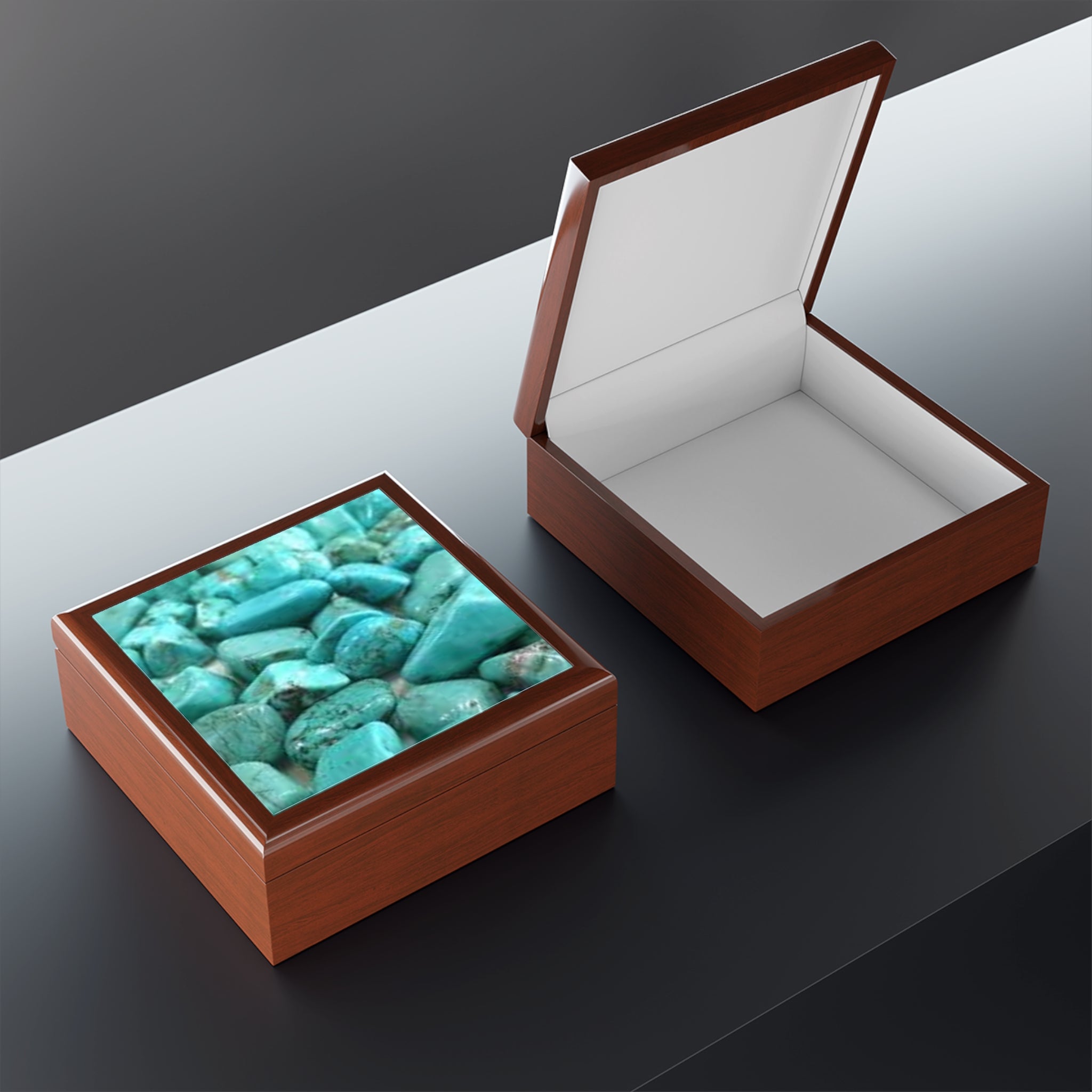 Turquoise Stone Pattern Jewelry Box | Blue Gemstone Trinket Box