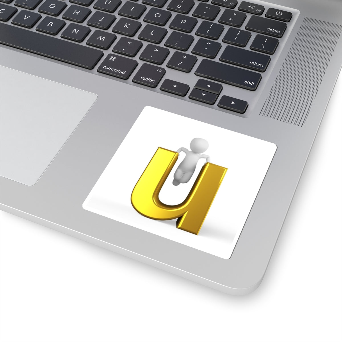 3D Gold Letter U with Mini Figure Sticker | Kiss-Cut Sticker