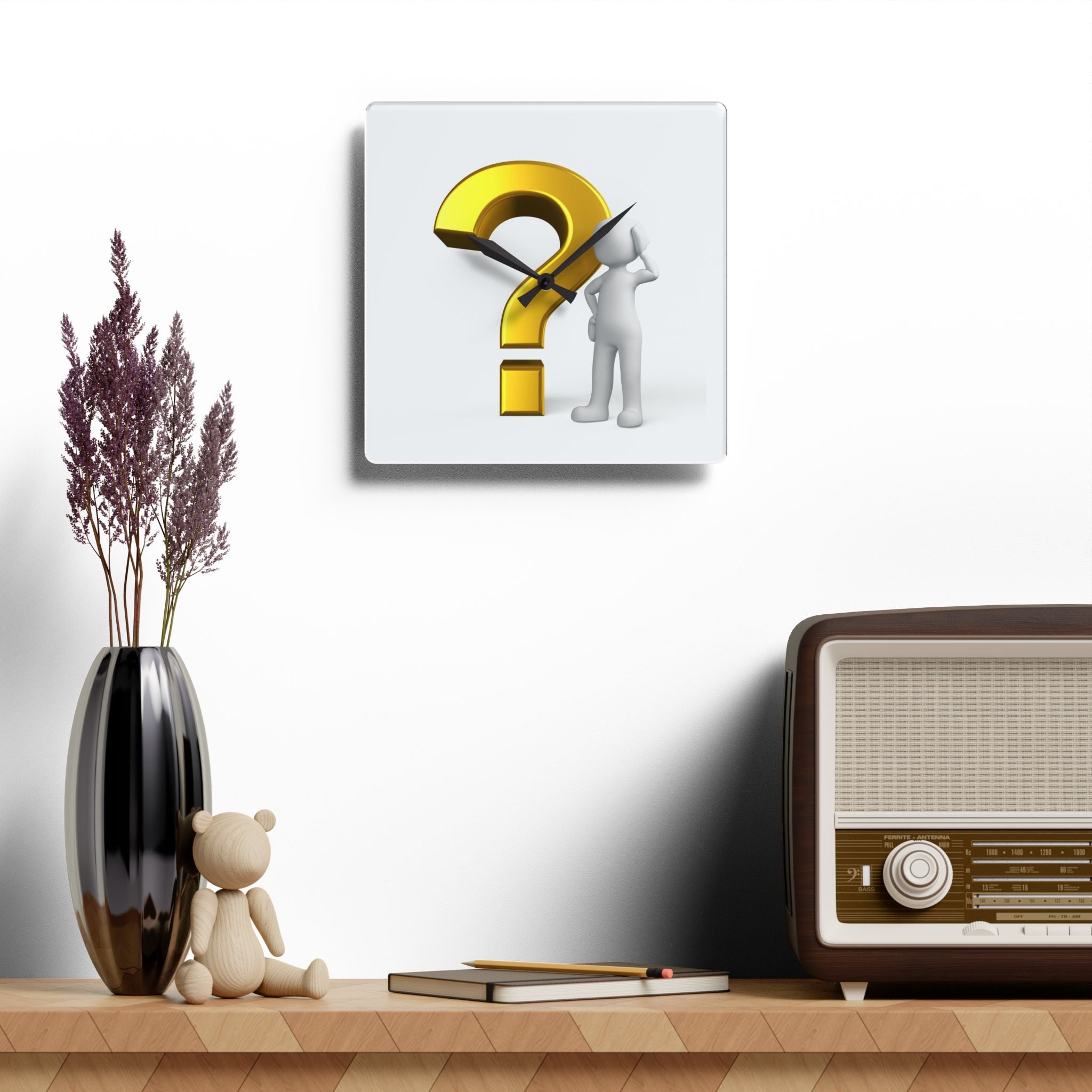 3D Question Mark Figure Acrylic Wall Clock | Modern Round Decorative Clock