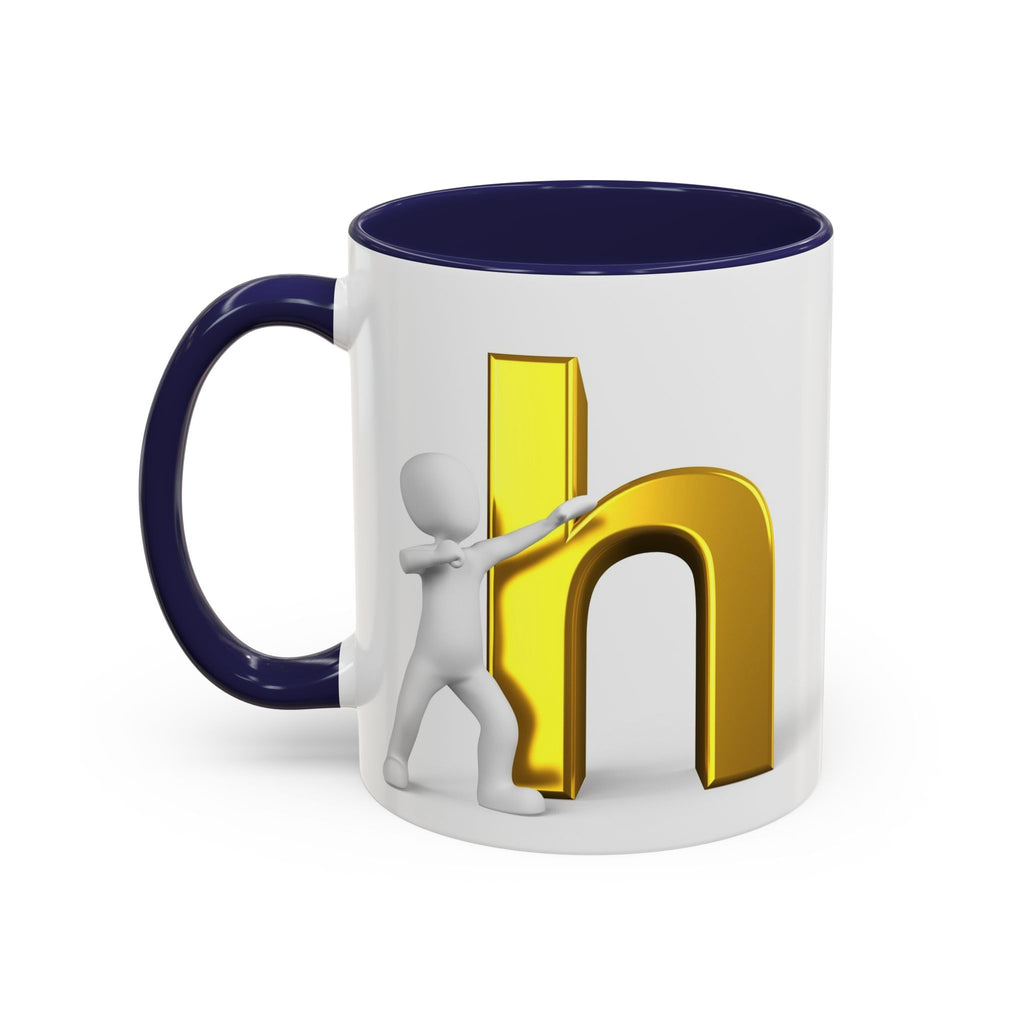 3D Stick Figure Pushing Gold Letter h Mug | Accent Coffee Mug 11/15oz