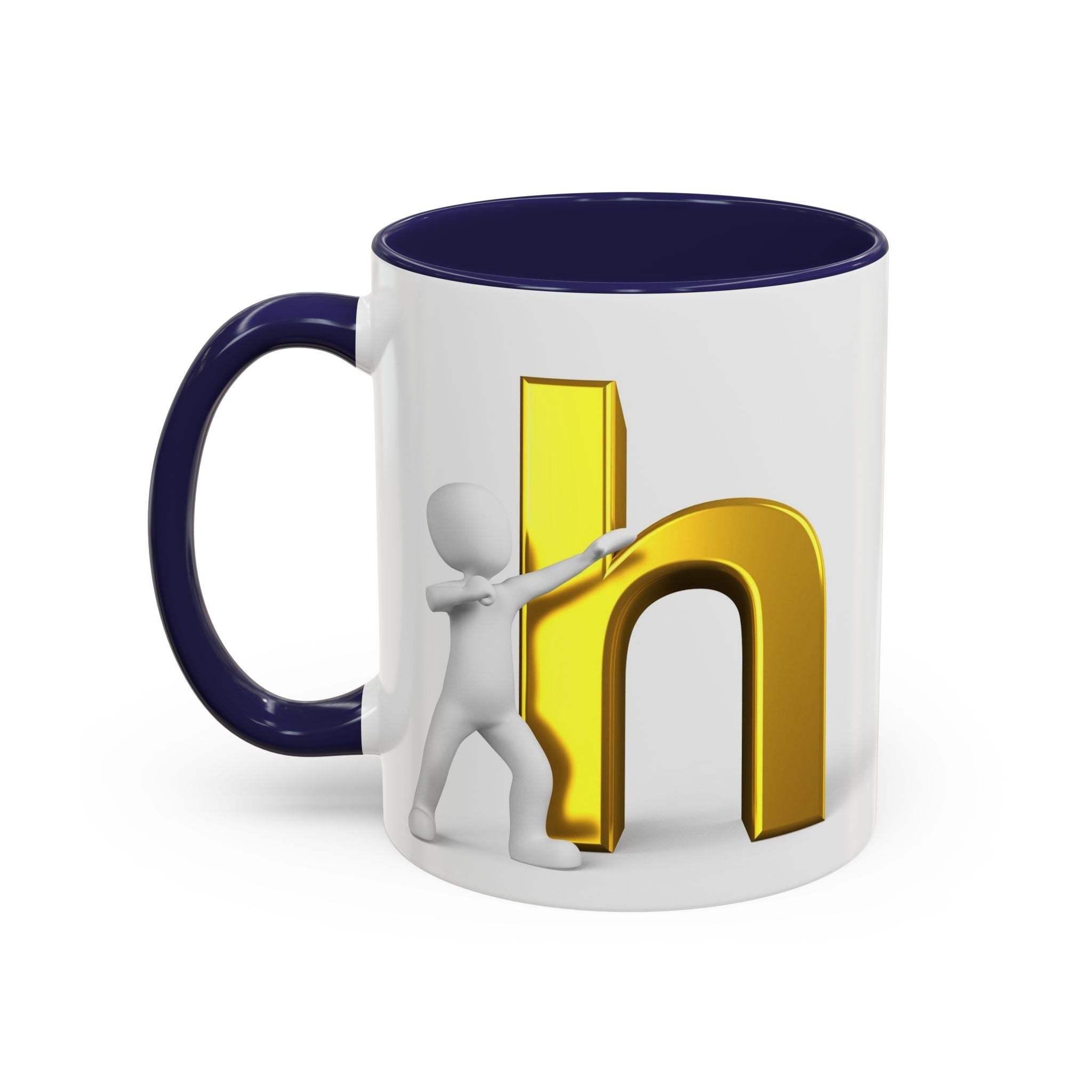 3D Stick Figure Pushing Gold Letter h Mug | Accent Coffee Mug 11/15oz