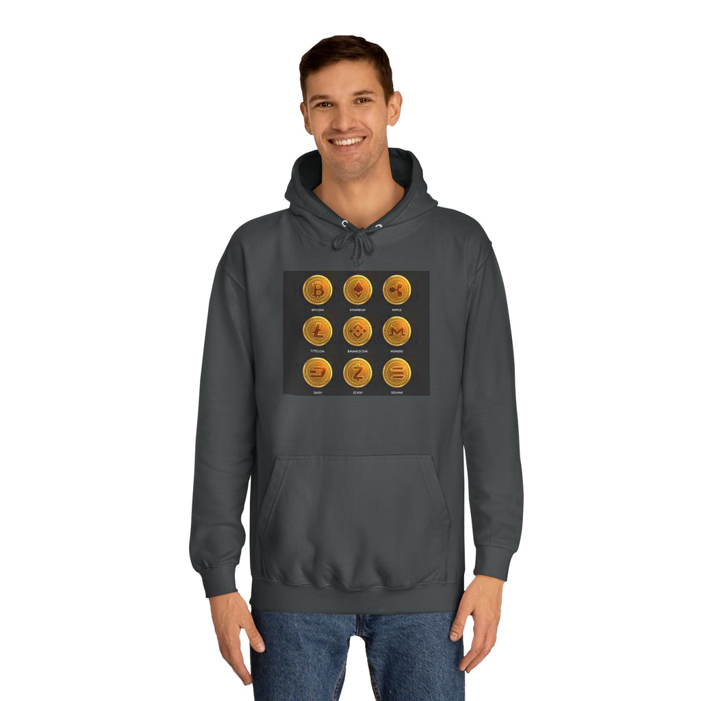 Crypto Coin Icons Hoodie | Bitcoin Ethereum Litecoin Ripple Doge Zcash Monero