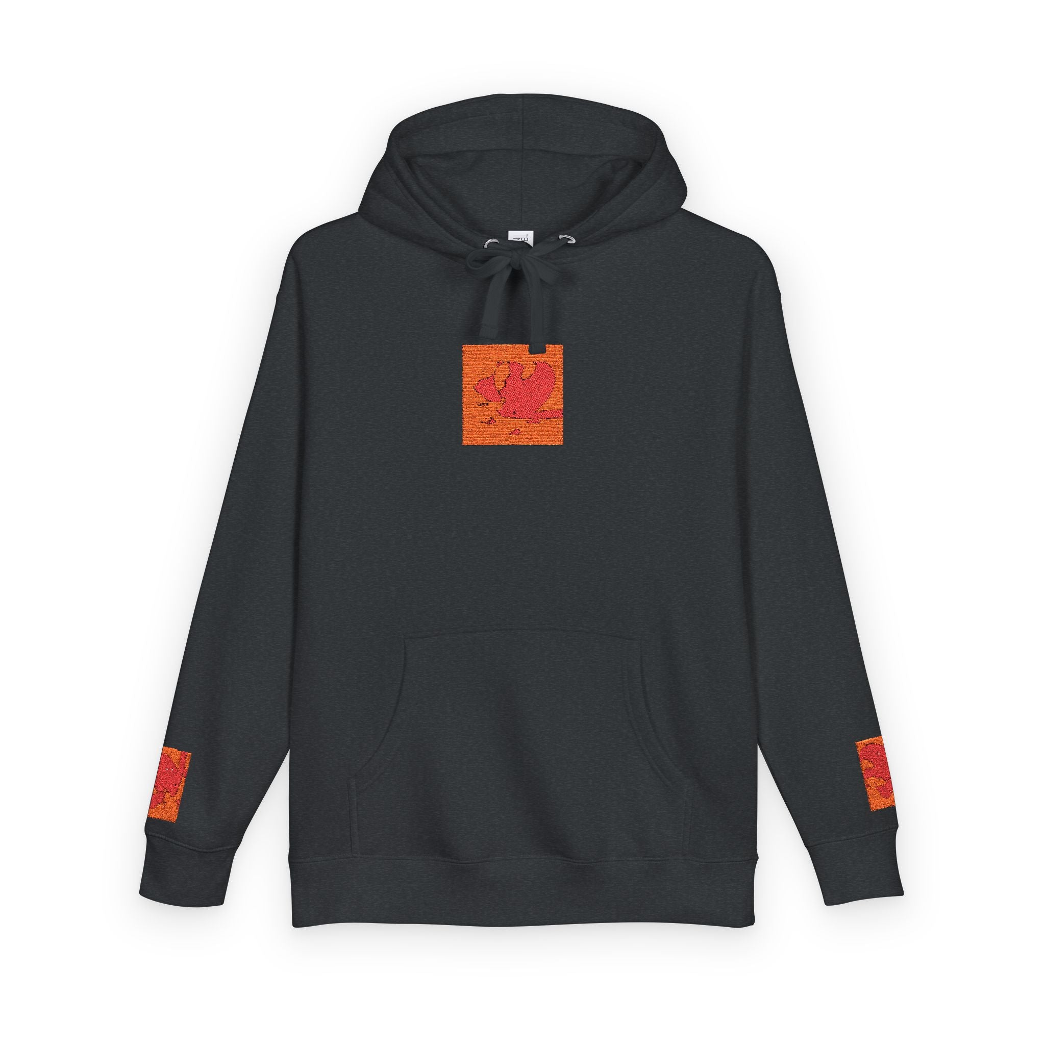 Orange Phoenix Pixel Art Hoodie | Square Chest & Sleeve Patch