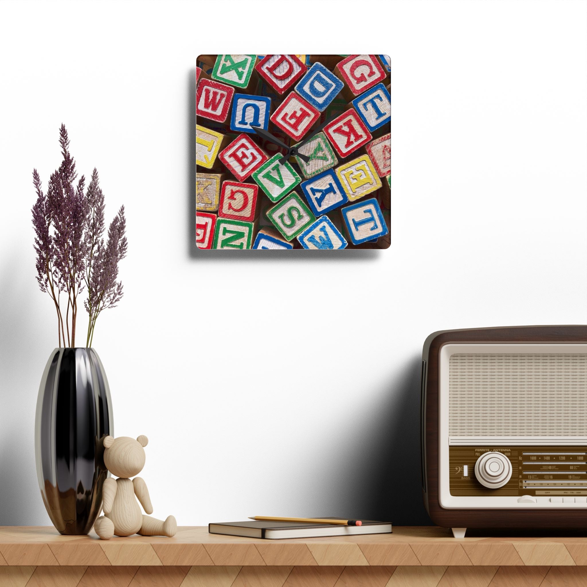Alphabet Blocks Acrylic Wall Clock | Vintage Toy Letter Design