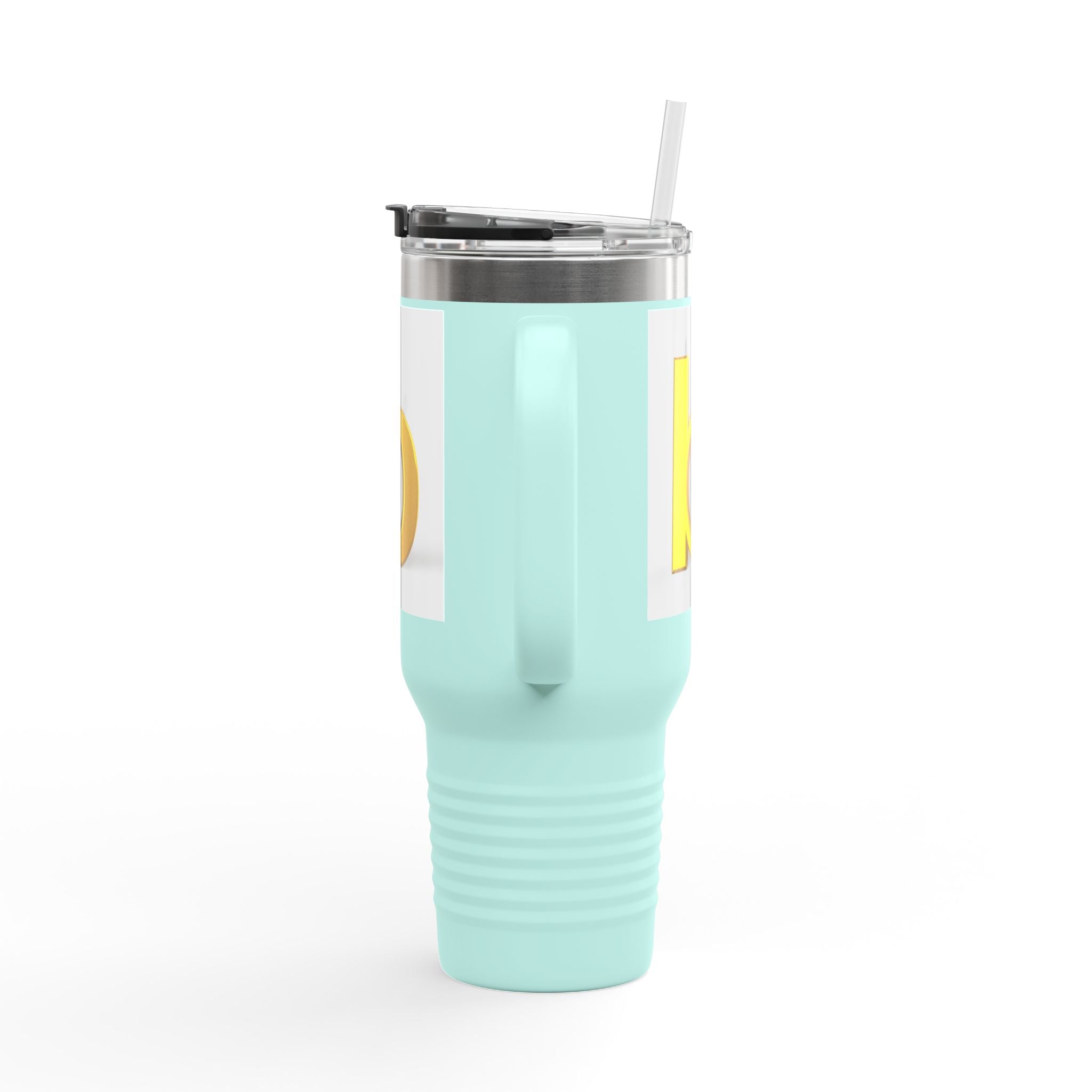 Gold 3D Letter B Travel Mug | 40oz Insulated Tumbler with Handle