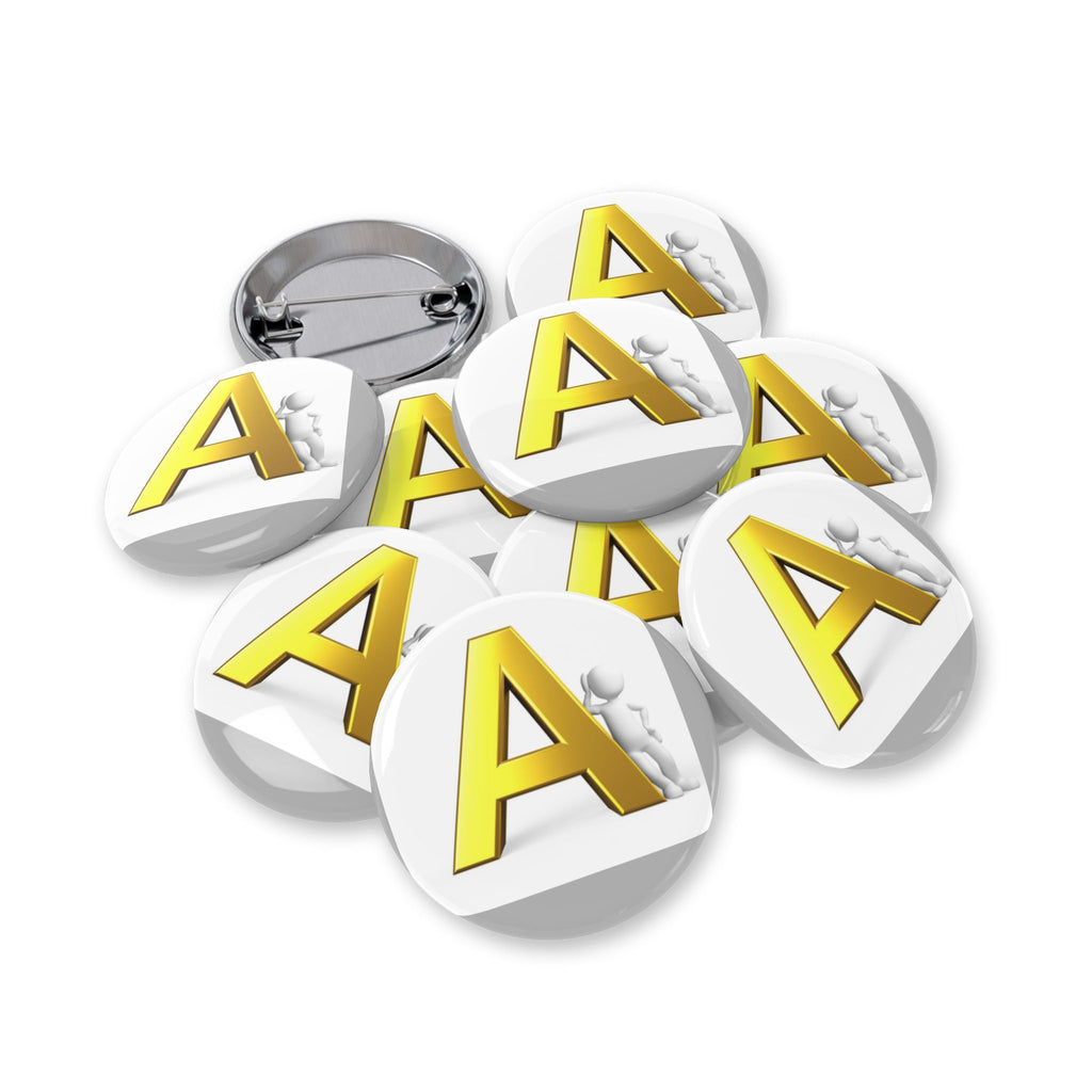 Yellow 3D Letter A Round Pin | Alphabet Initial Button Badge