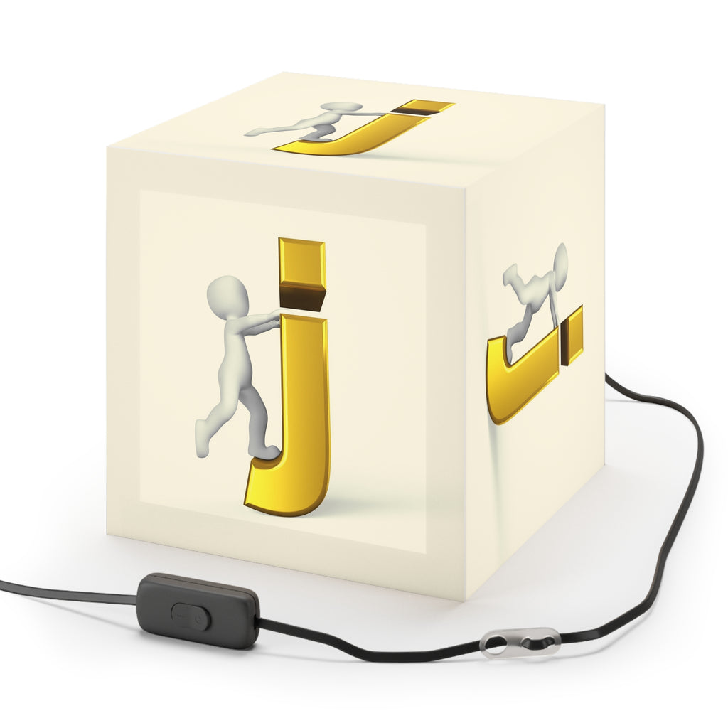 3D Stick Figure Riding Gold Letter J Light Cube Lamp | Personalized Initial Lighting