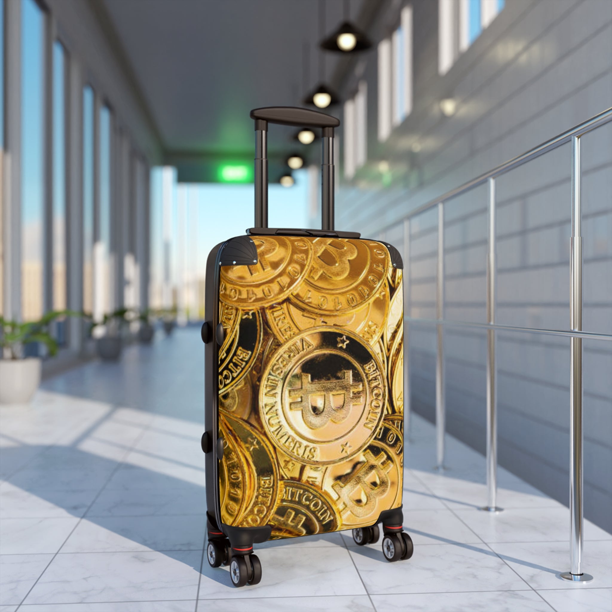 Bitcoin Coin Pattern Suitcase | Crypto Travel Luggage