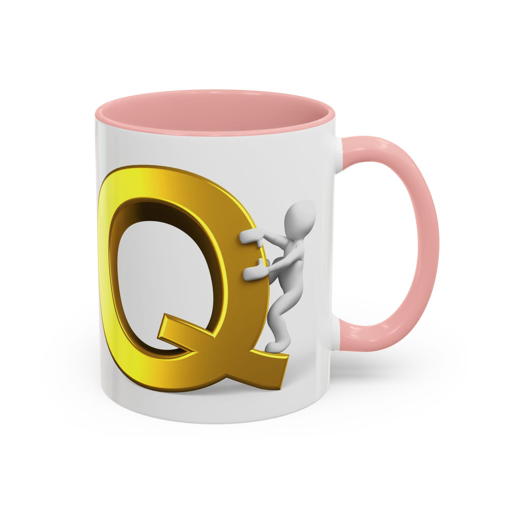 3D Gold Letter Q with Climbing Figure Mug | Accent Coffee Mug 11oz 15oz