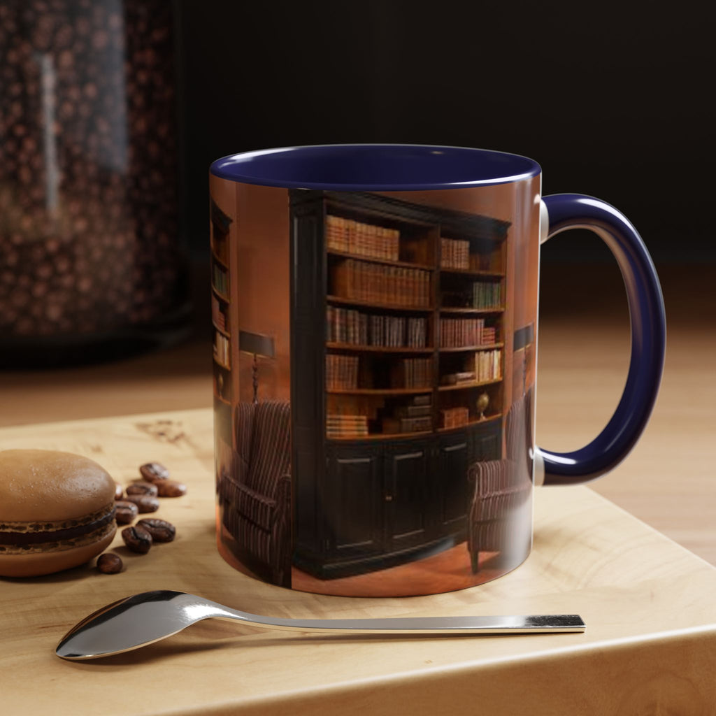 Cozy Library Bookshelf Coffee Mug | Accent Black Handle