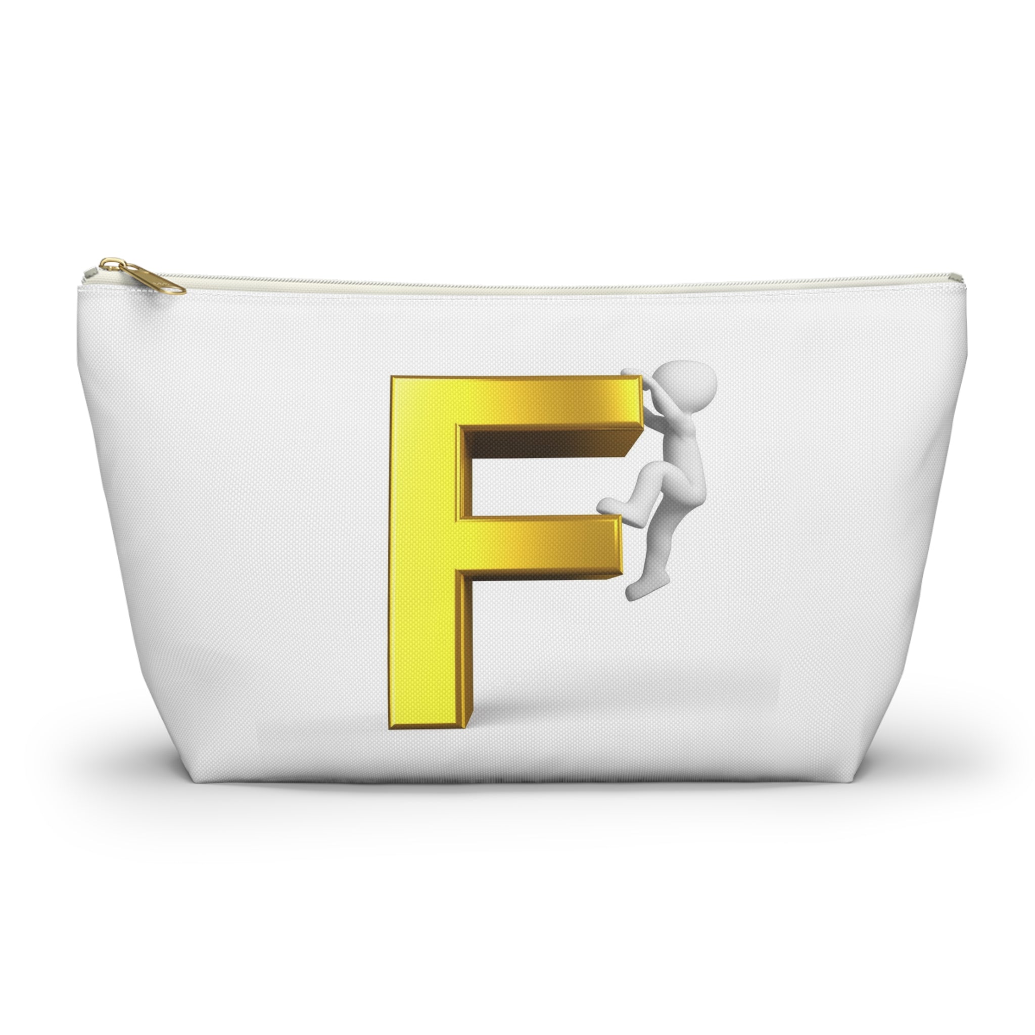 Gold Letter F Climber Accessory Pouch | Monogram Initial Makeup Bag