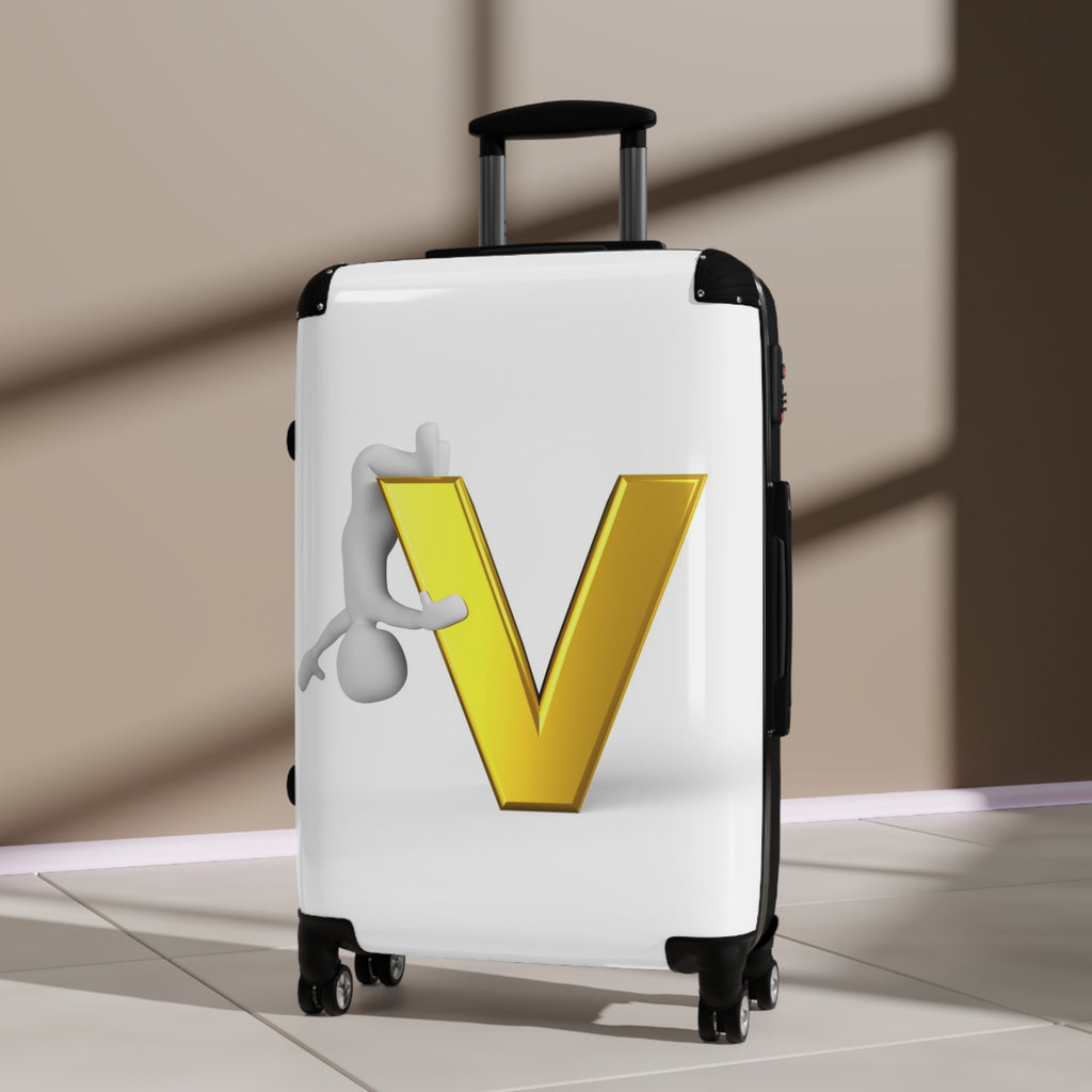 Golden Letter V Illustration Suitcase | Monogram Carry-On Luggage
