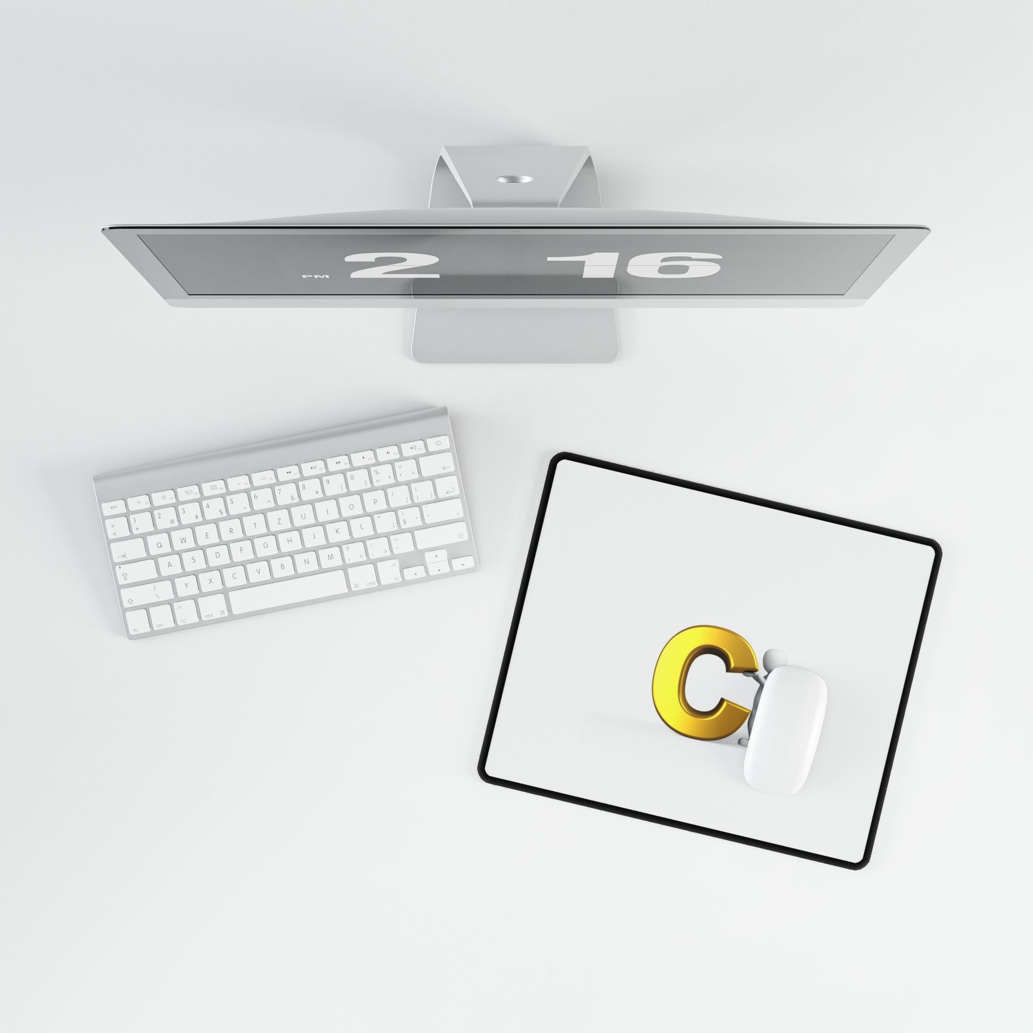 Gold Letter C with 3D Figure Desk Mat | Minimal Alphabet Mousepad