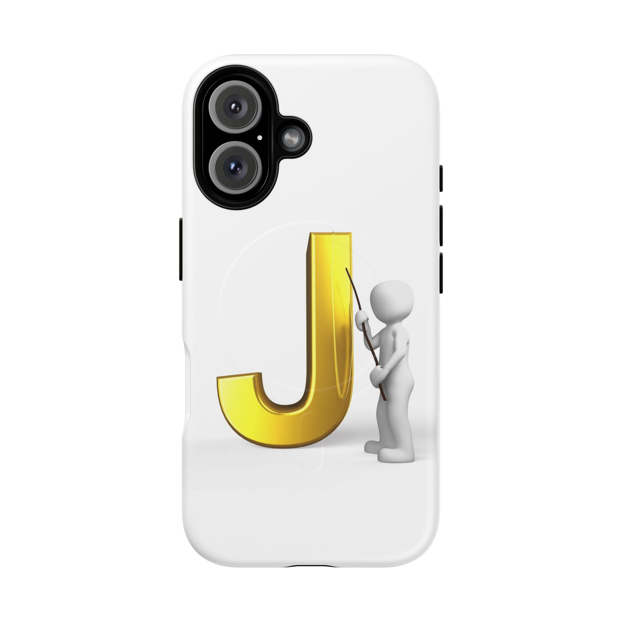 Coque de téléphone aimantée résistante dorée avec lettre J et figure de peintre