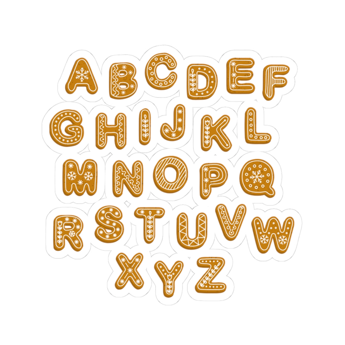 Feuille d'autocollants alphabet pain d'épices découpés à l'emporte-pièce | Autocollants lettres en forme de biscuits
