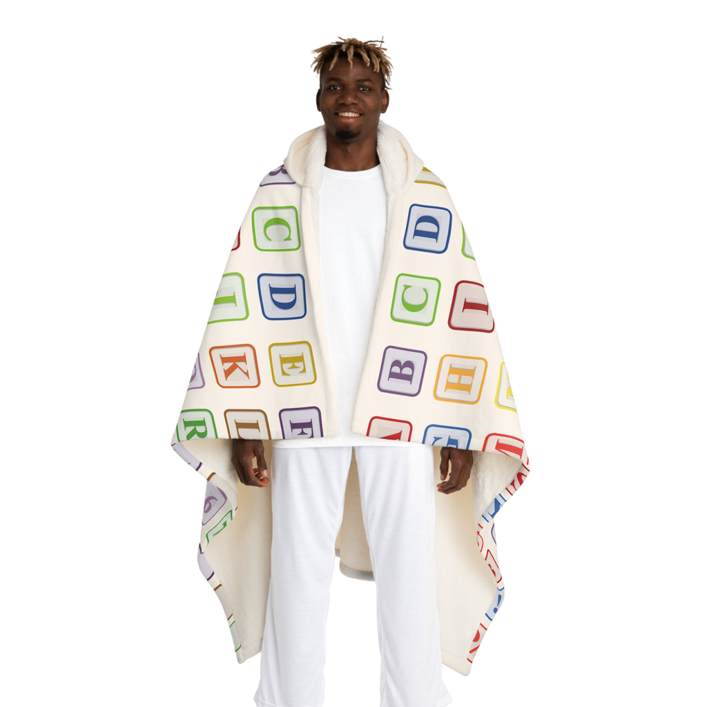 Alphabet Block Hooded Blanket | Sherpa Fleece Letter Pattern