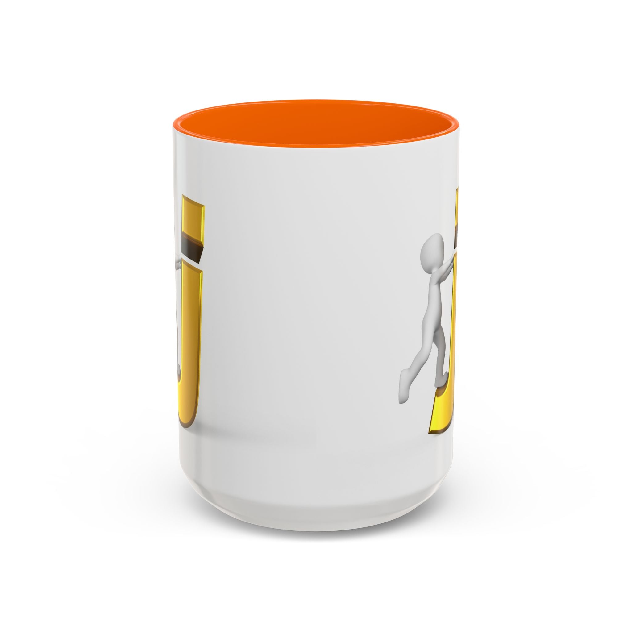 Tasse avec figurine 3D bâton poussant la lettre J dorée | Tasse à café