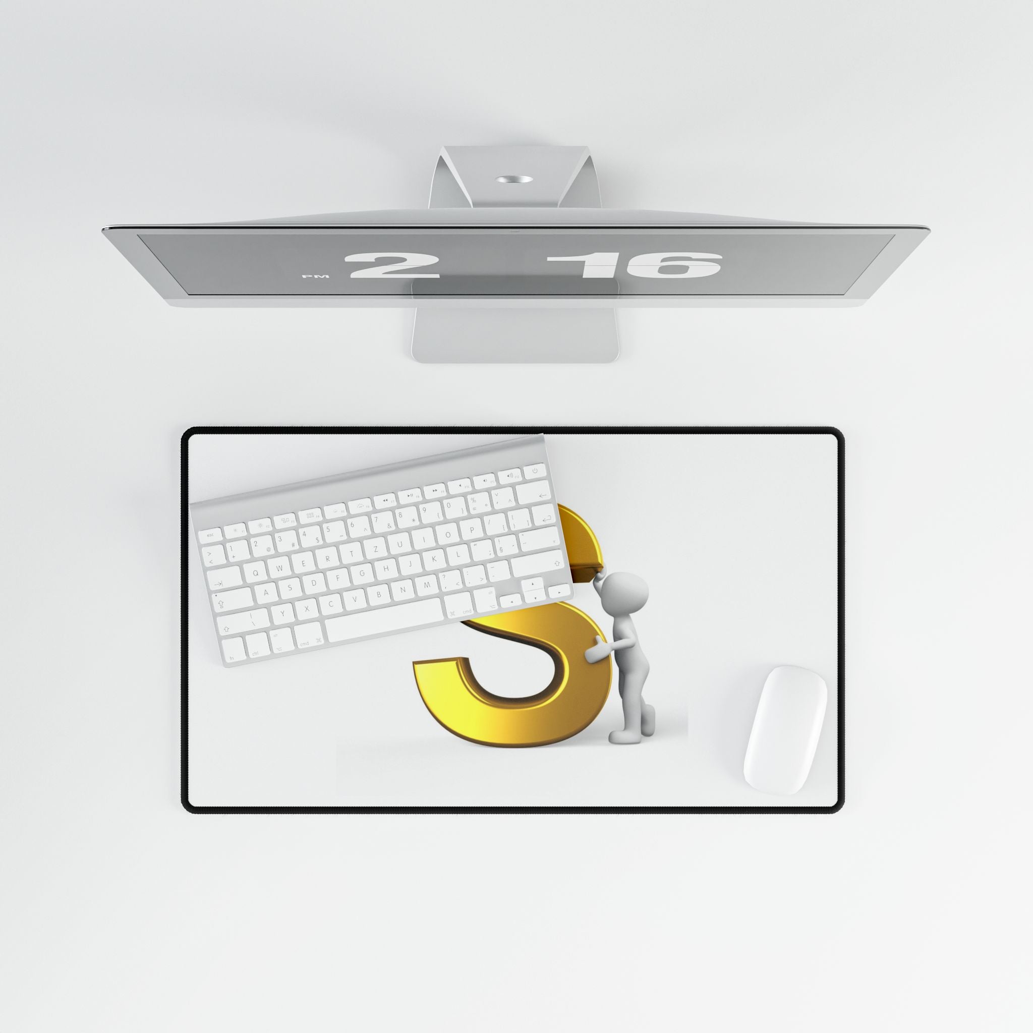 Gold Letter S with 3D Figure Desk Mat | Personalized Initial Desk Mat