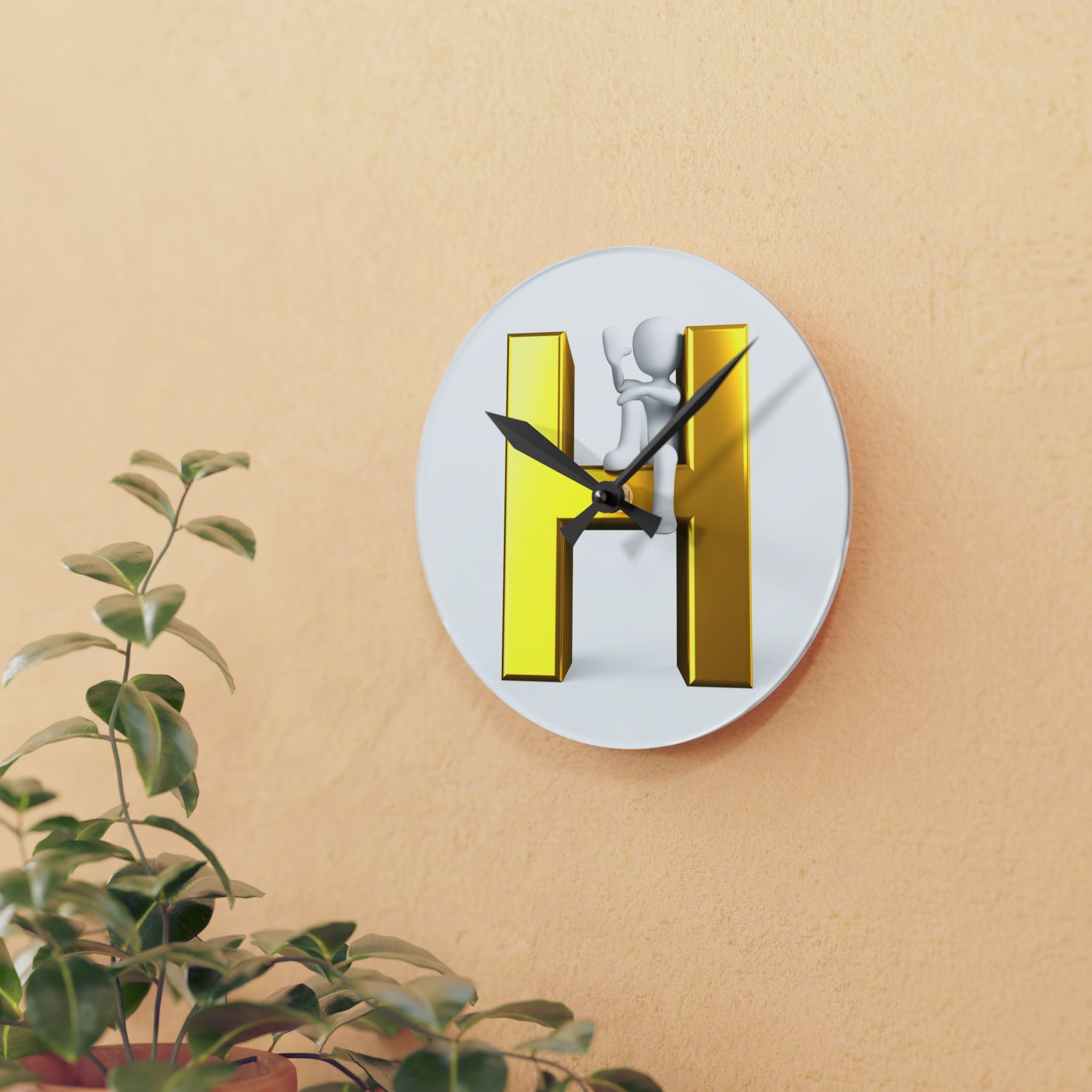 Gold 3D Letter H Clock Acrylic Wall Clock | Initial H Decor