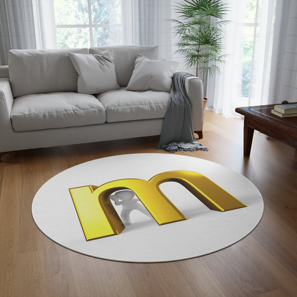Gold Letter M Monogram Round Rug | Modern Alphabet Initial Floor Mat