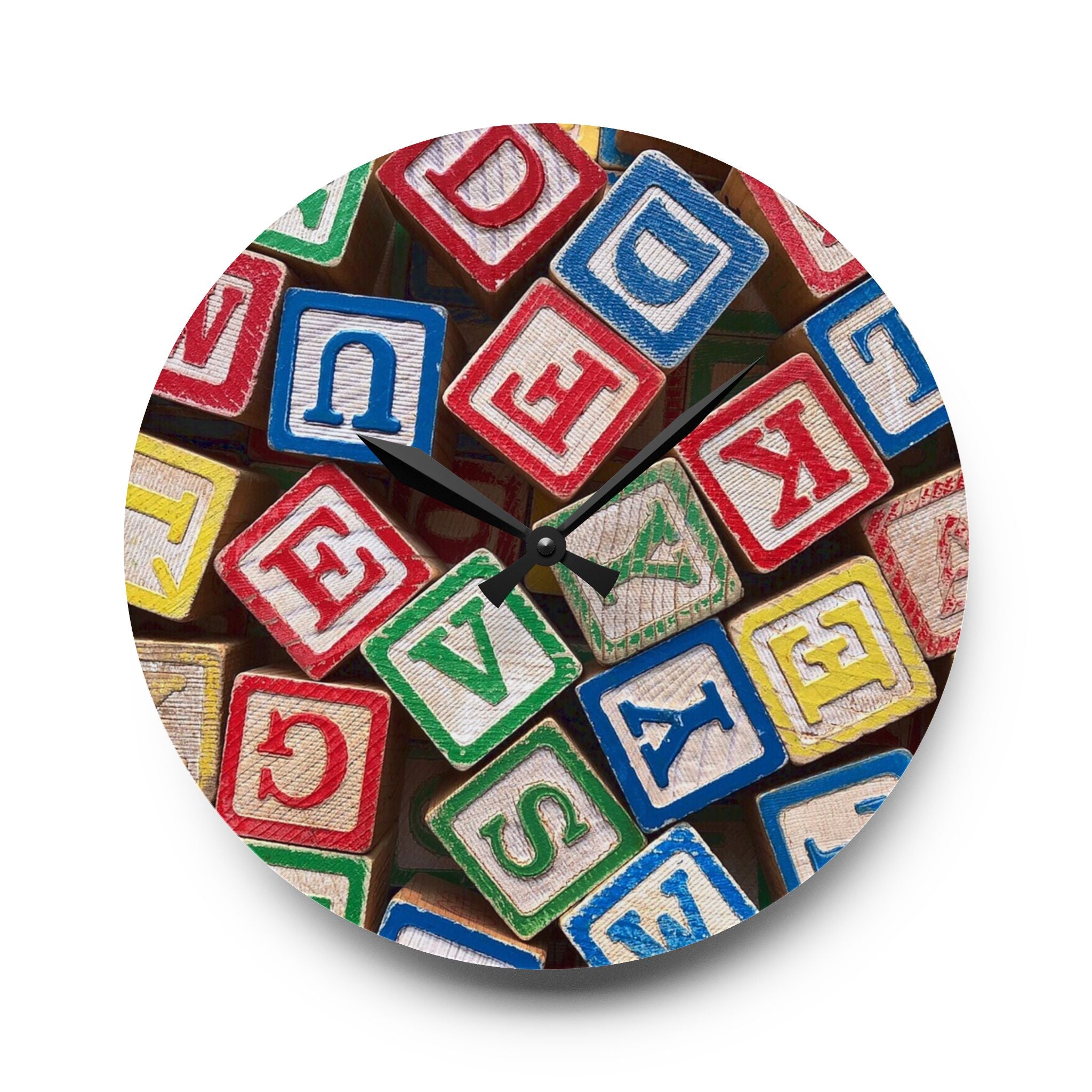 Horloge Murale Acrylique Blocs Alphabet | Design Lettres Jouets Vintage