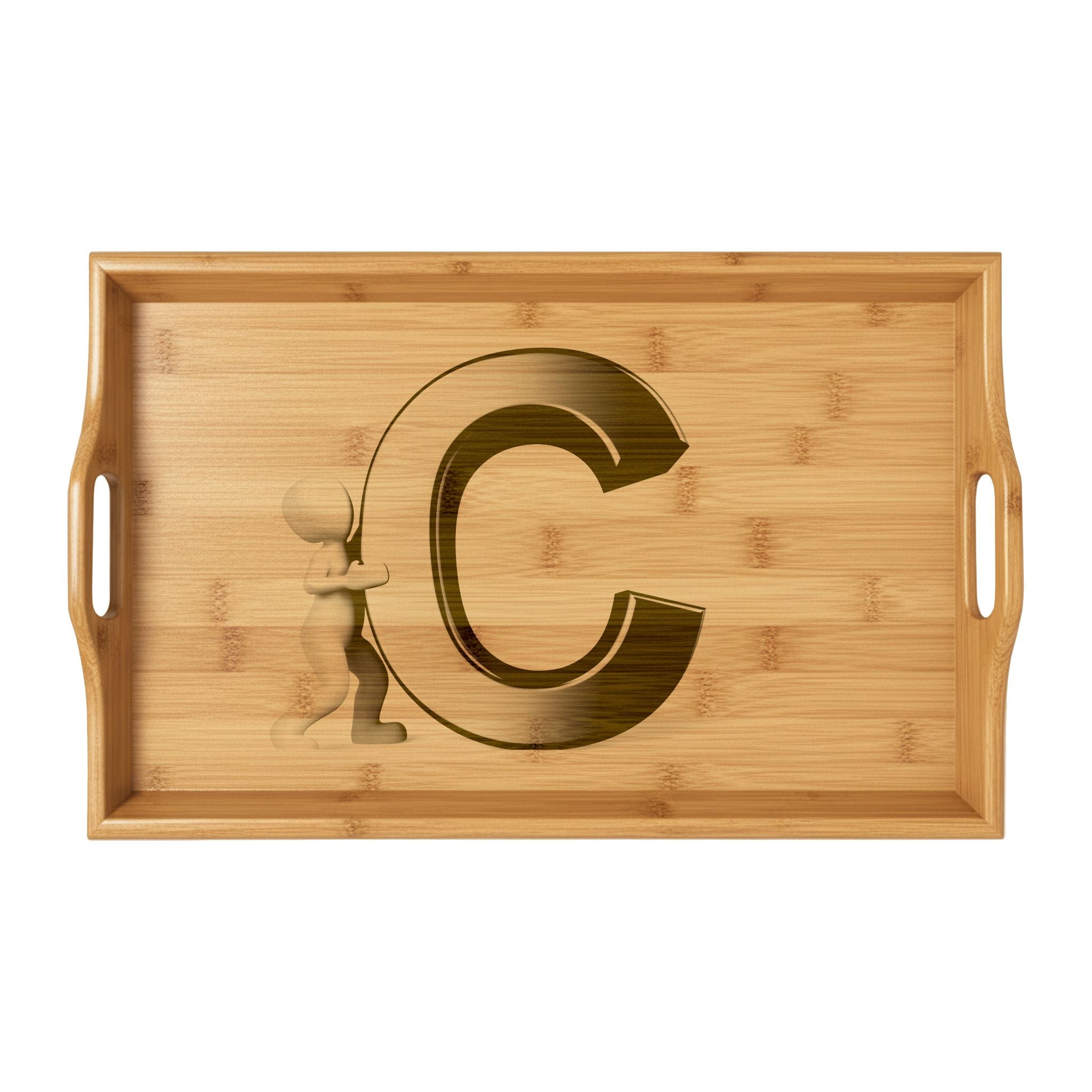 Monogram C Bamboo Serving Tray | Engraved Initial Letter C