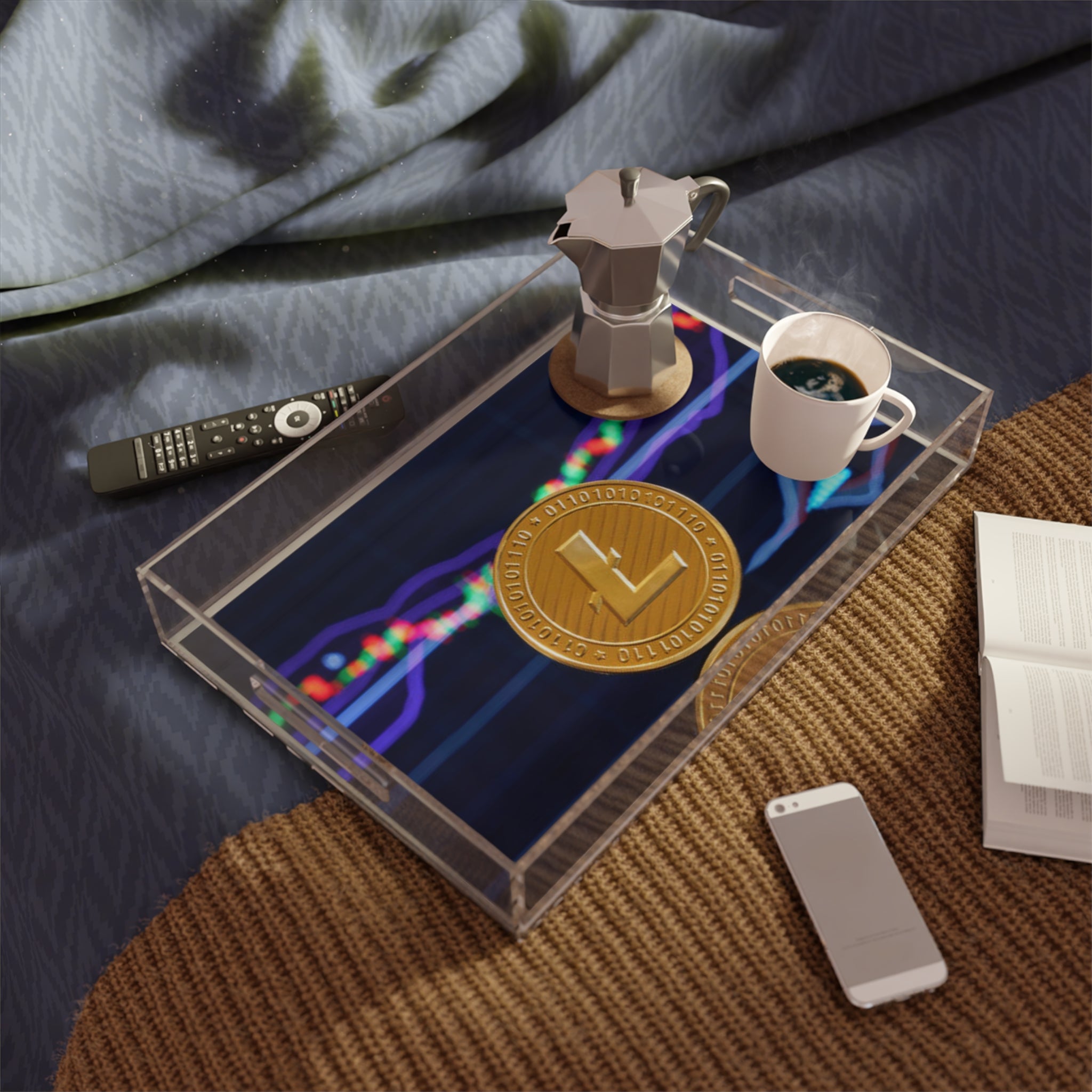 Litecoin Crypto Coin acrylic serving tray | Cryptocurrency market chart decor