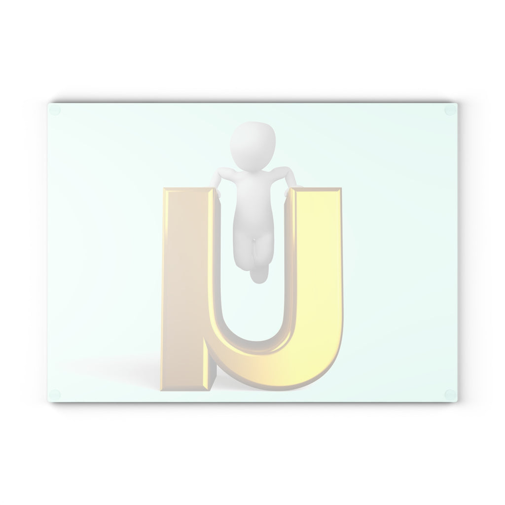 3D Gold Letter U with Figure Glass Cutting Board | Monogram Initial Kitchen Decor