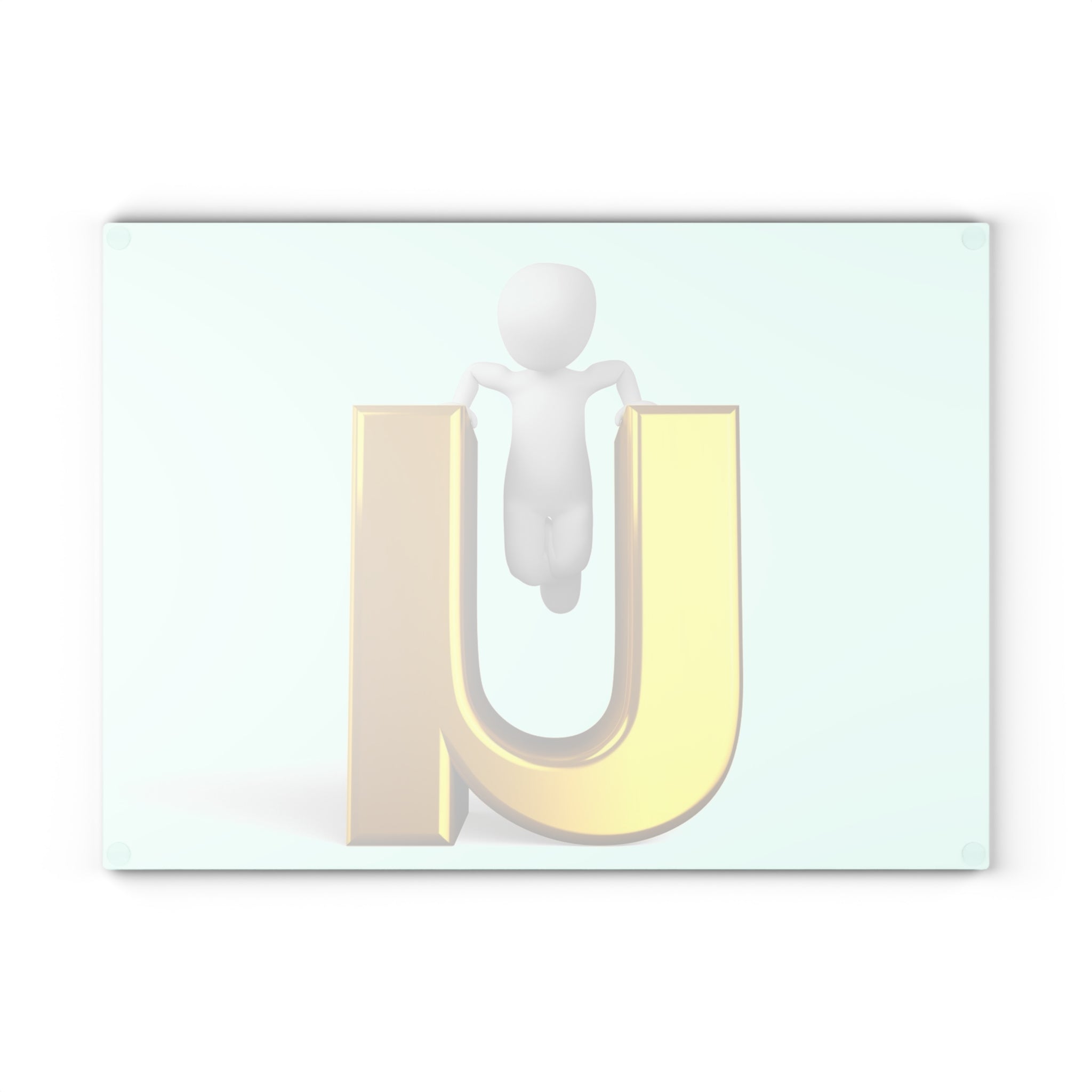3D Gold Letter U with Figure Glass Cutting Board | Monogram Initial Kitchen Decor