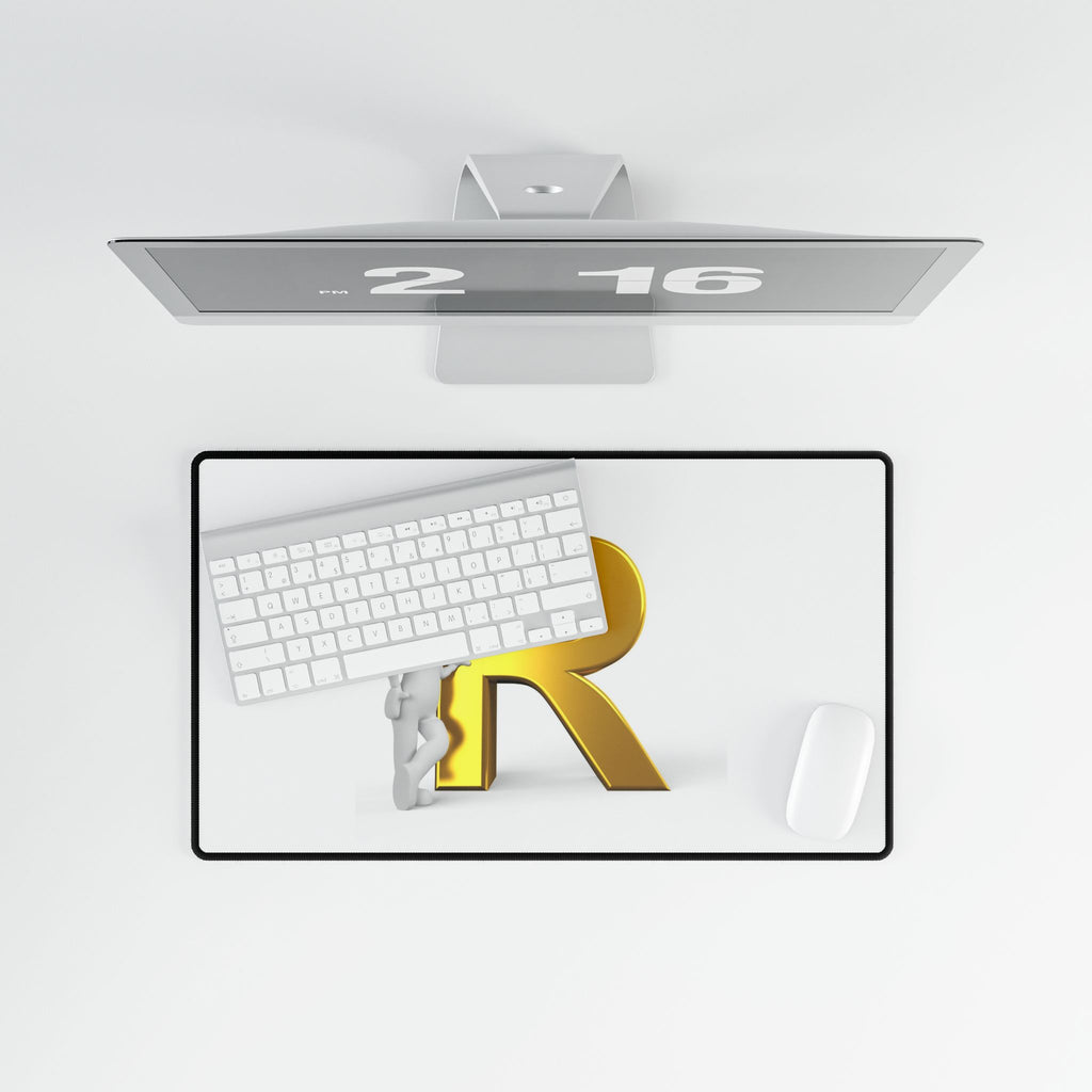 Gold Letter R Lettering Desk Mat | Monogram Initial Desk Mat