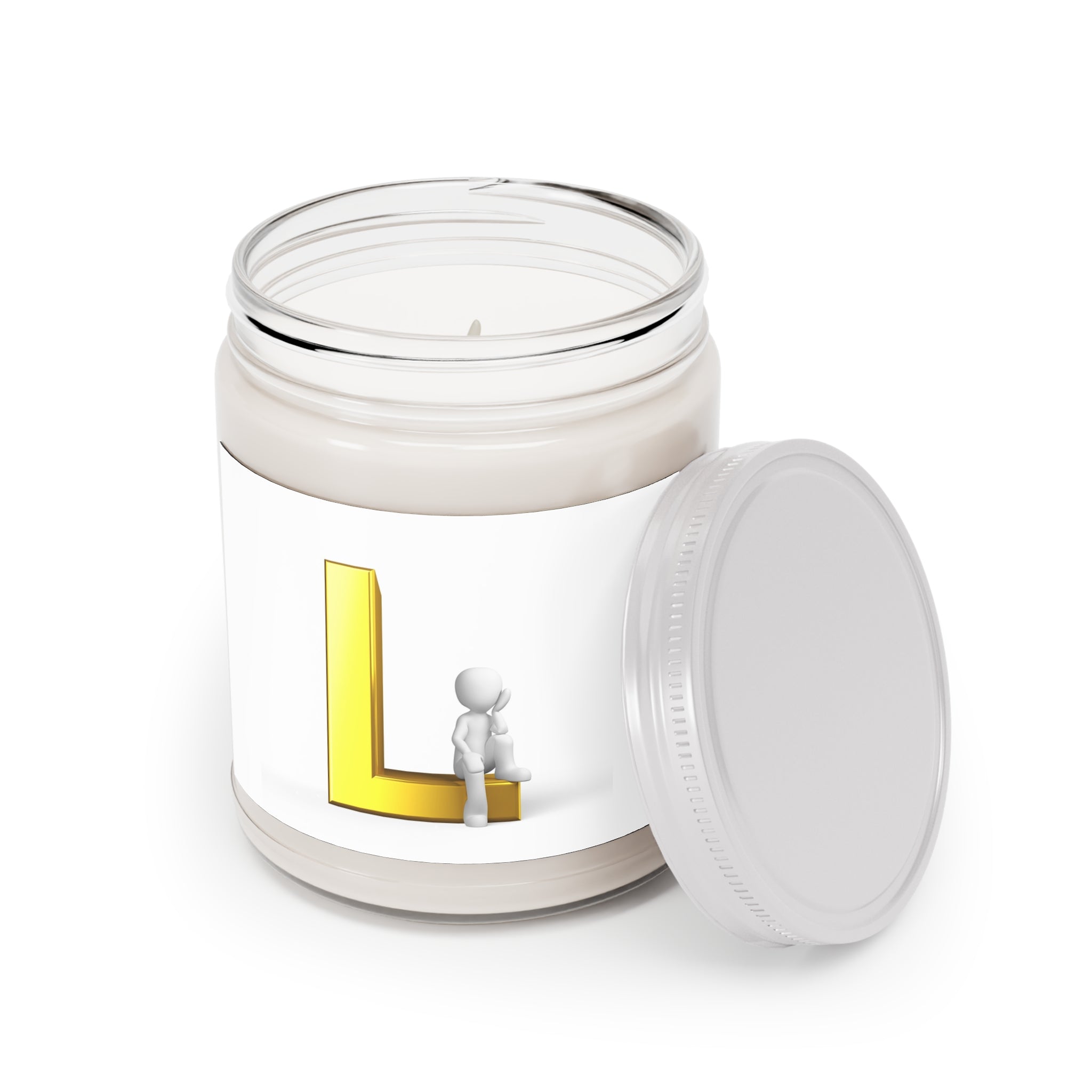Gold Letter L Initial Candle, Soy Candle 9oz | Monogram Jar with White Lid