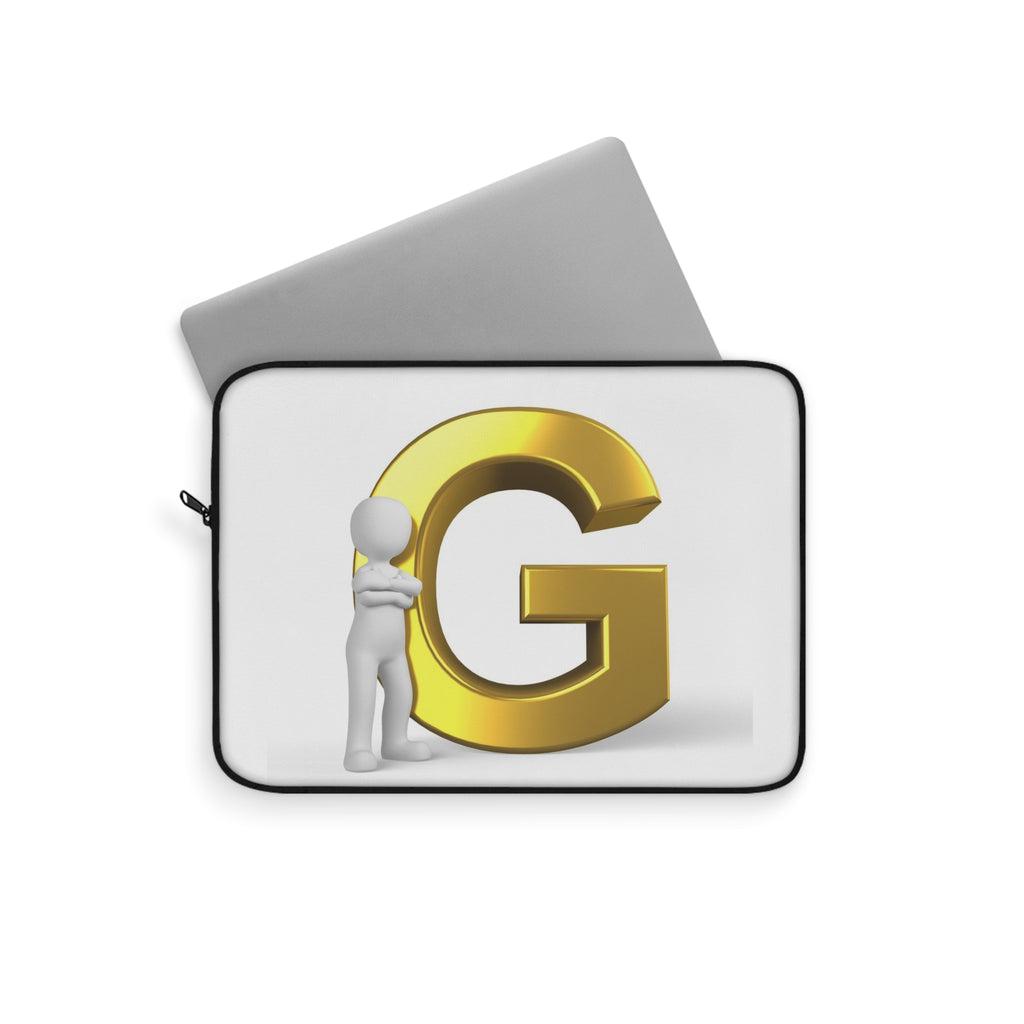 Gold Letter G with 3D Figure Laptop Sleeve | Monogram Initial Case