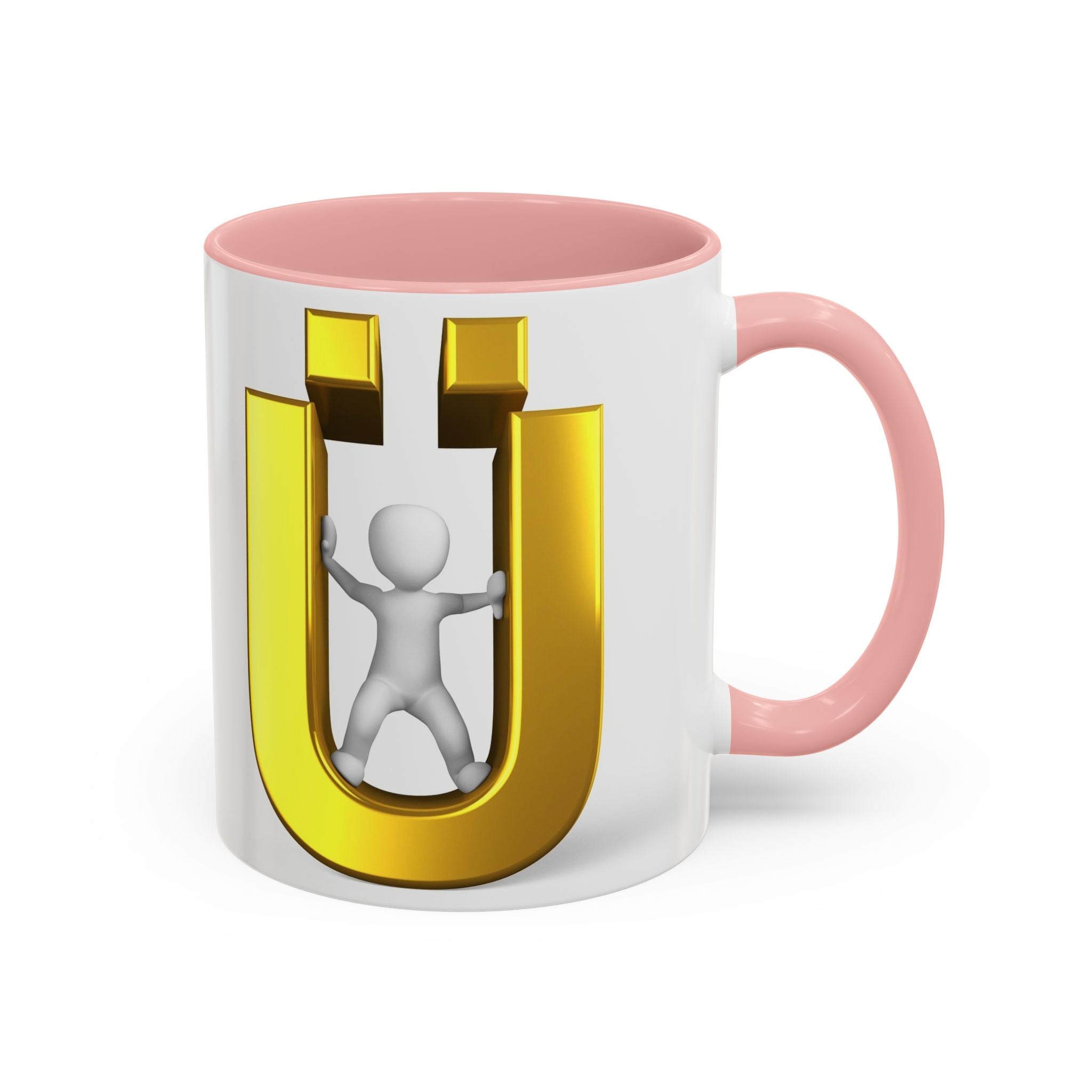Tasse à café 3D « Lettre Ü dorée avec figurine stylisée » | Mug à anse de couleur