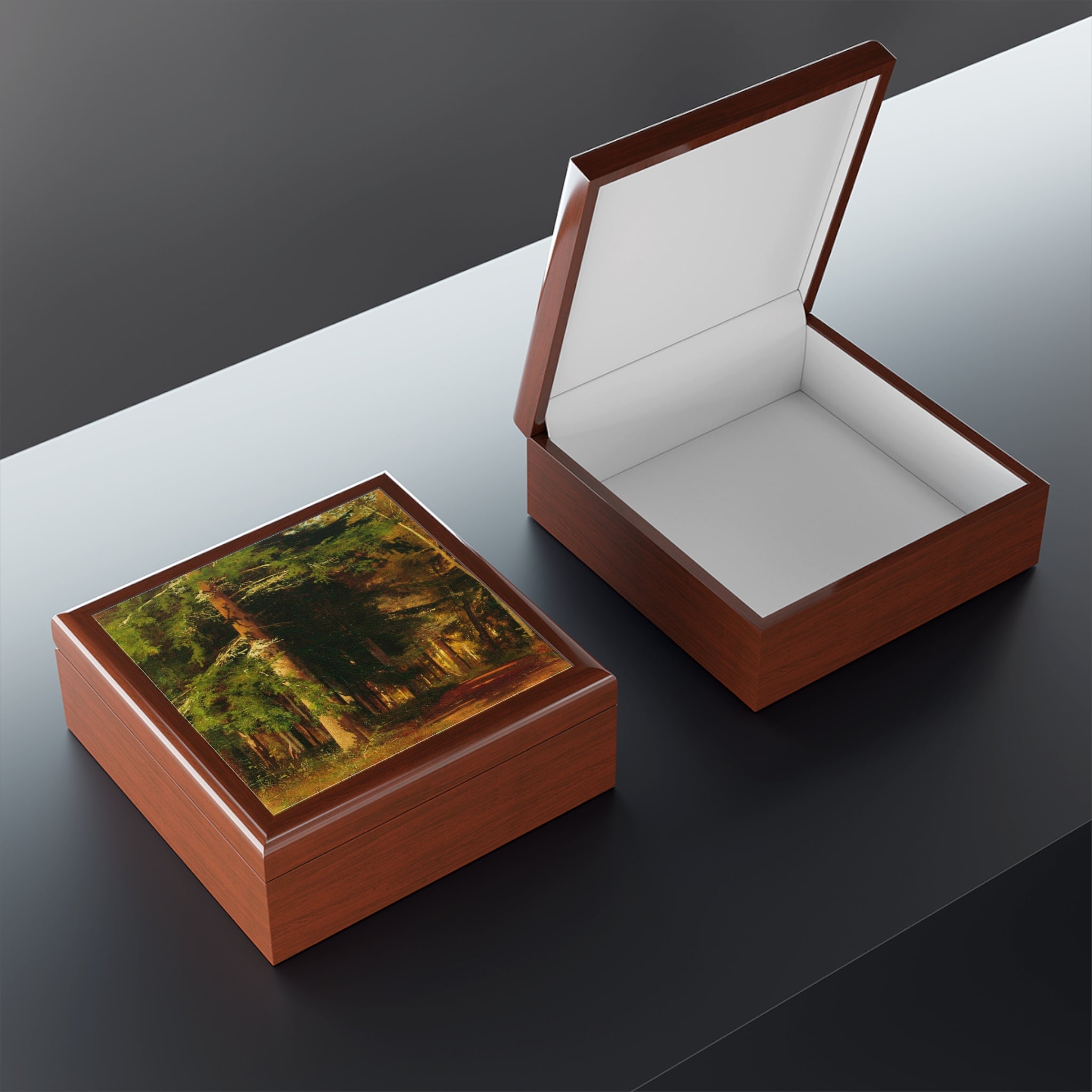 Forest Path Painting Jewelry Box | Woodland Landscape Trinket Box