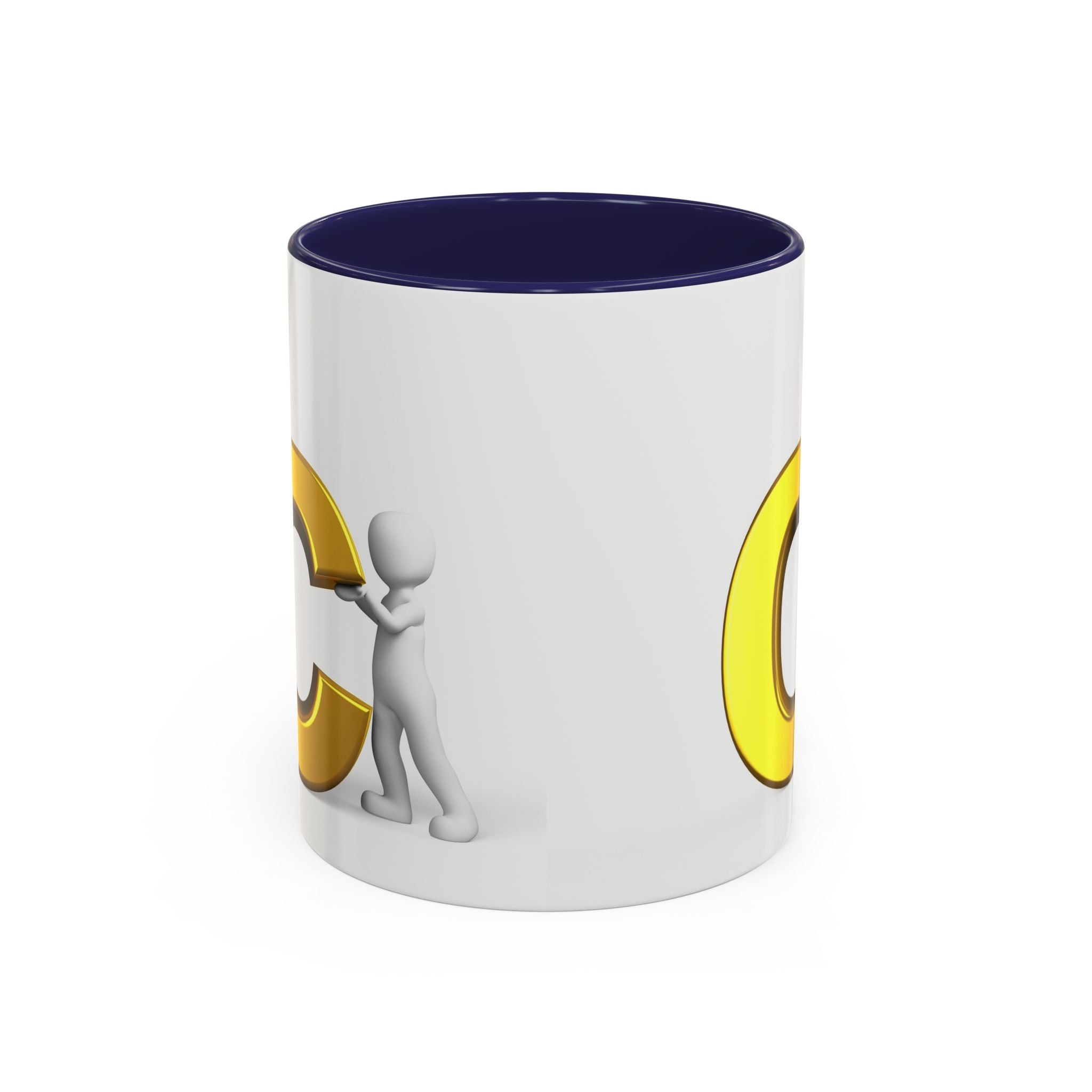 Mug de café accent lettre C dorée, personnage bâton 3D | Mug monogramme initial