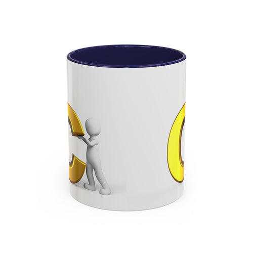 Mug de café accent lettre C dorée, personnage bâton 3D | Mug monogramme initial